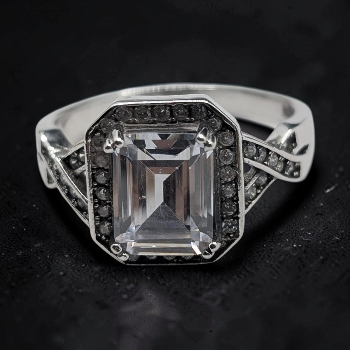 Bague Femme Argent 925 Zircon Émeraude Halo Marcassite Art Déco