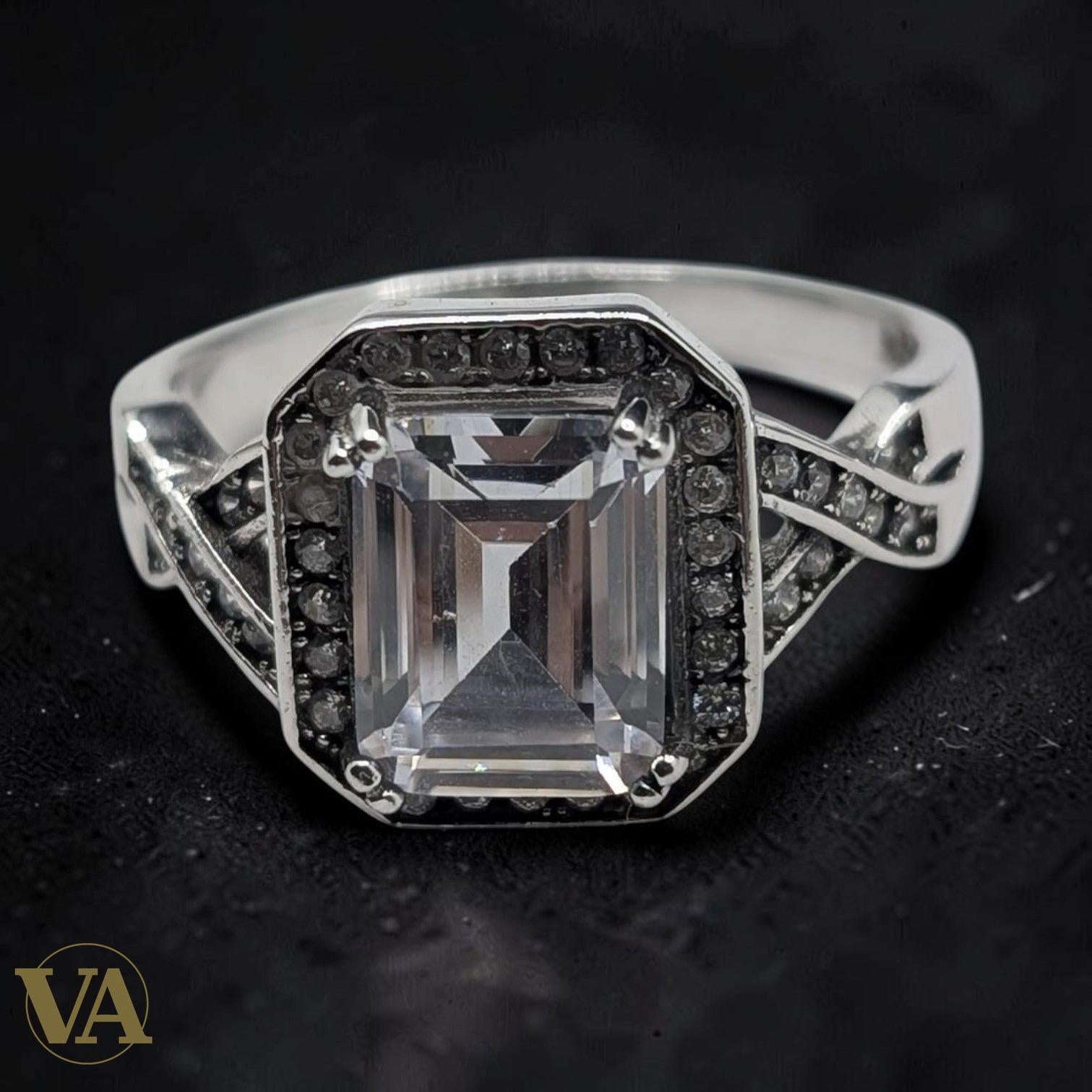 Bague Femme Argent 925 Zircon Émeraude Halo Marcassite Art Déco - Argent 925 - Vindicta
