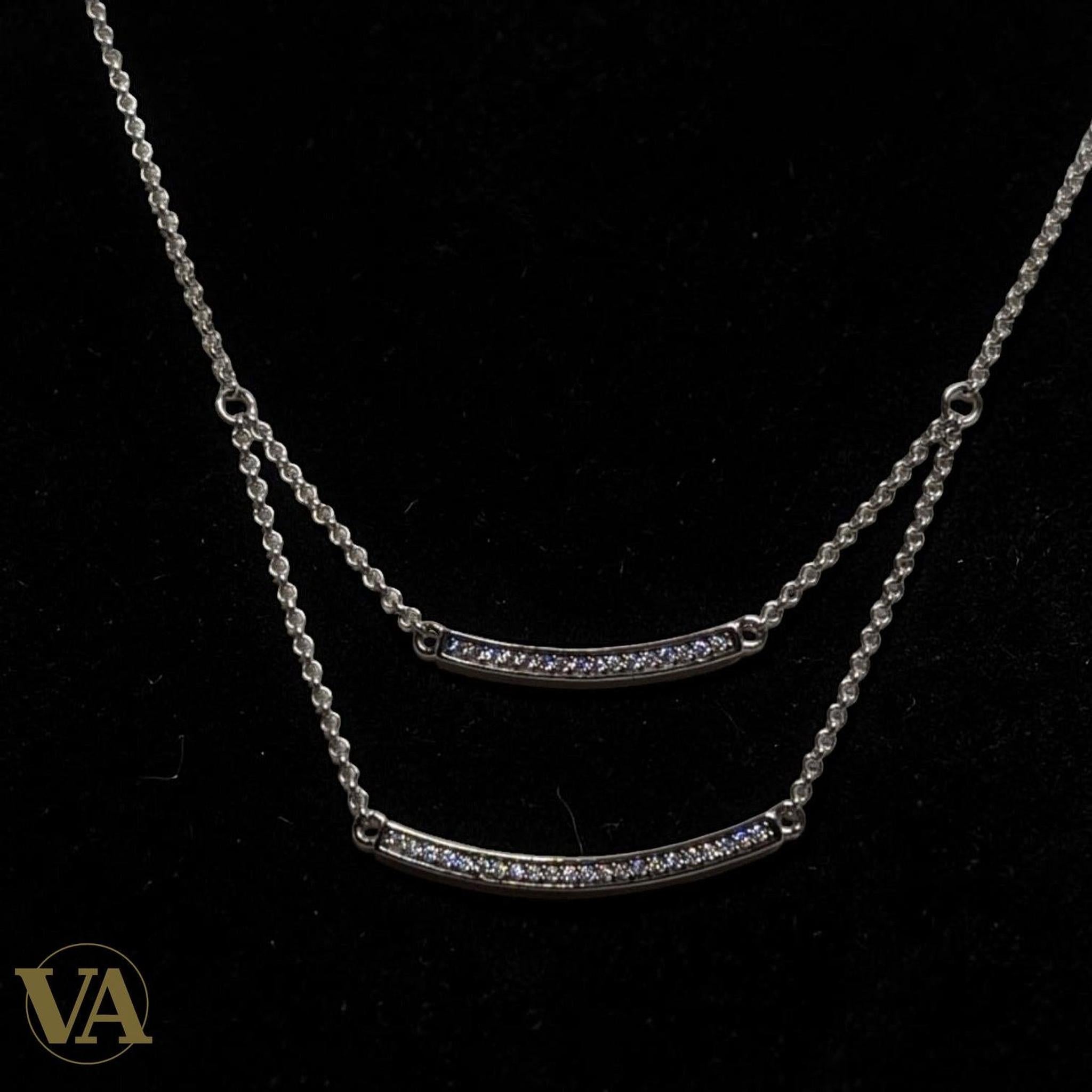 Collier Femme Argent 925 — Double Rang Barres Incurvées Pavé Zircons - Argent 925 - Vindicta