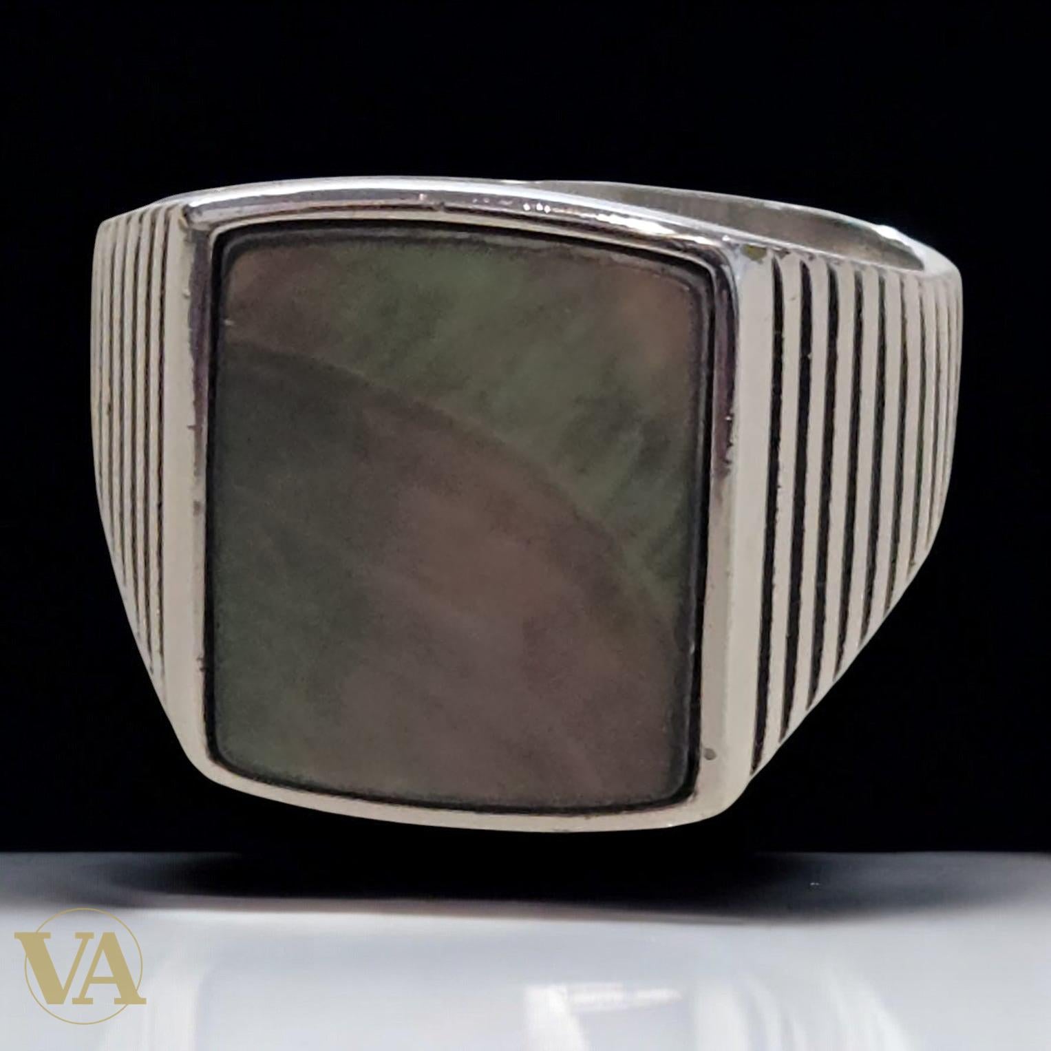 Bague homme argent 925 avec nacre rectangulaire