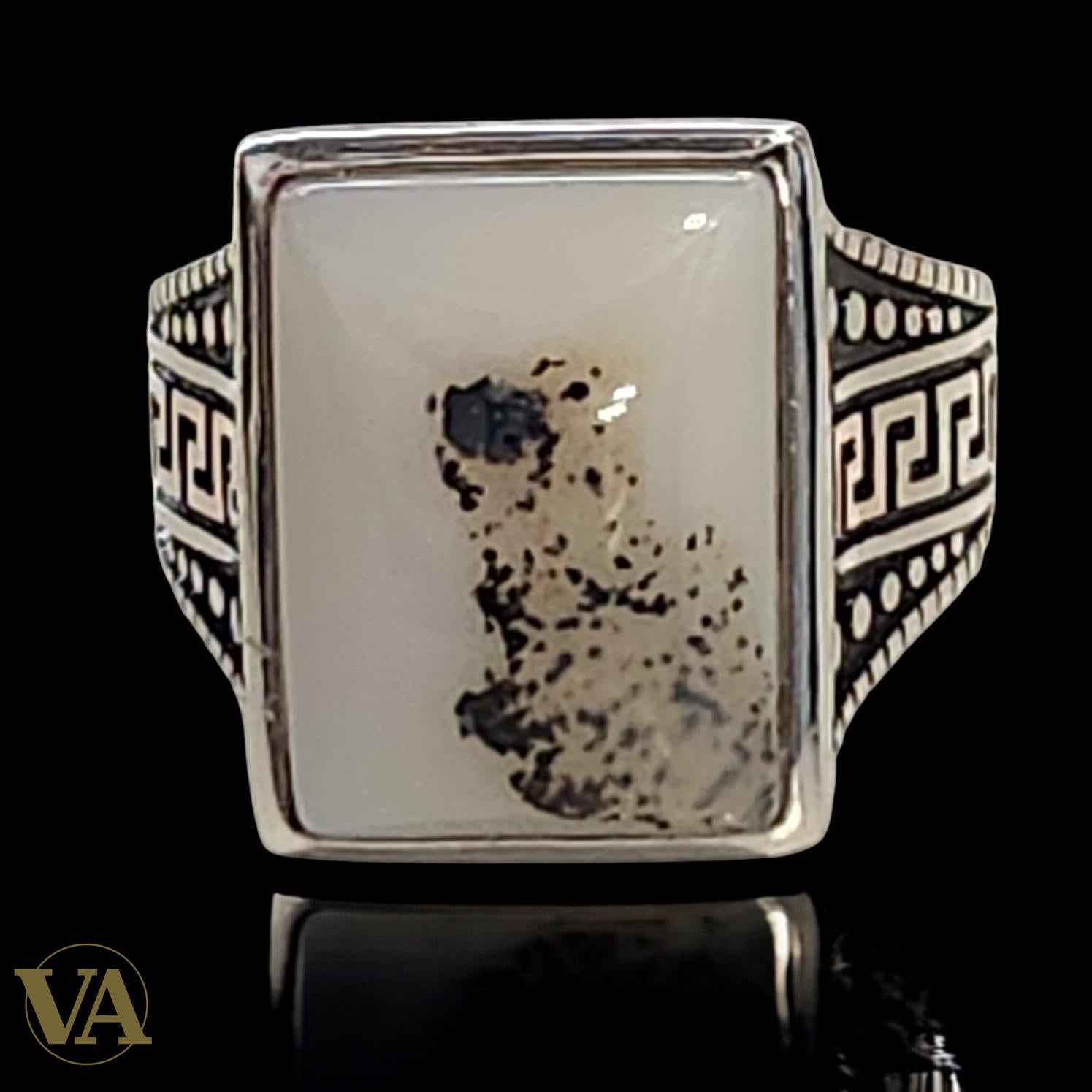 Bague homme argent 925 agate dendritique rectangulaire