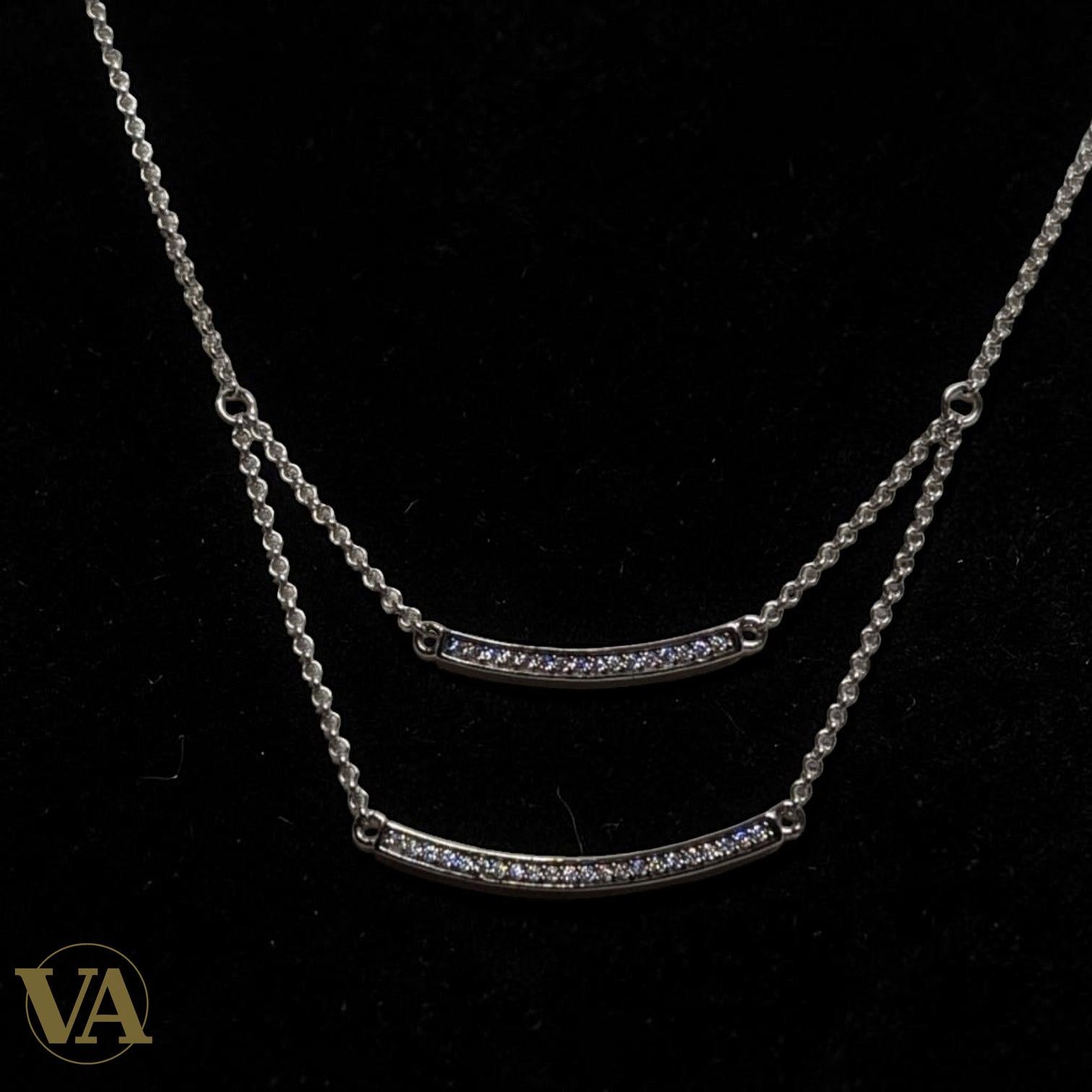 Collier Femme Argent 925 — Double Rang Barres Incurvées Pavé Zircons | Bijoux Vindicta