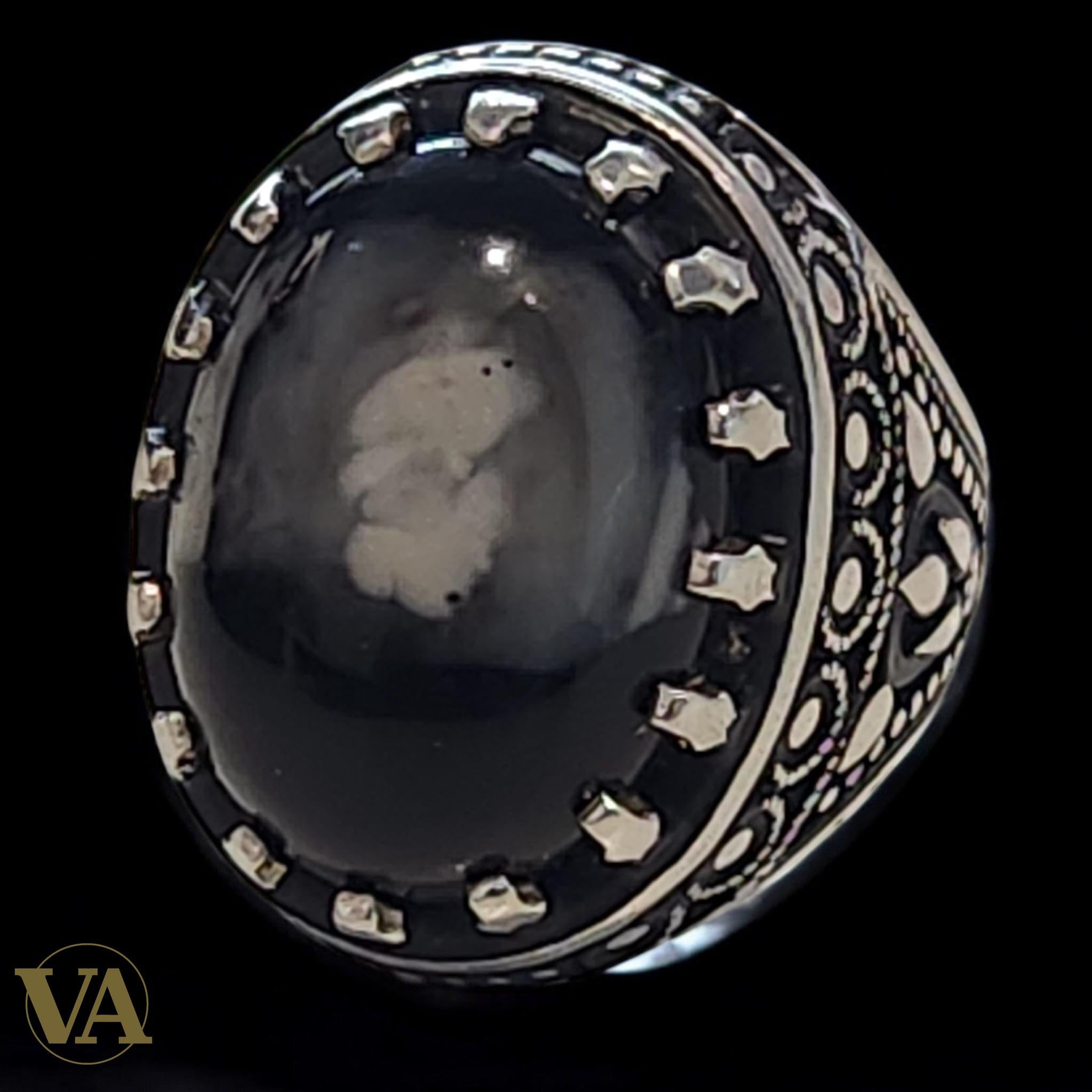 Bague homme argent 925 et obsidienne neige