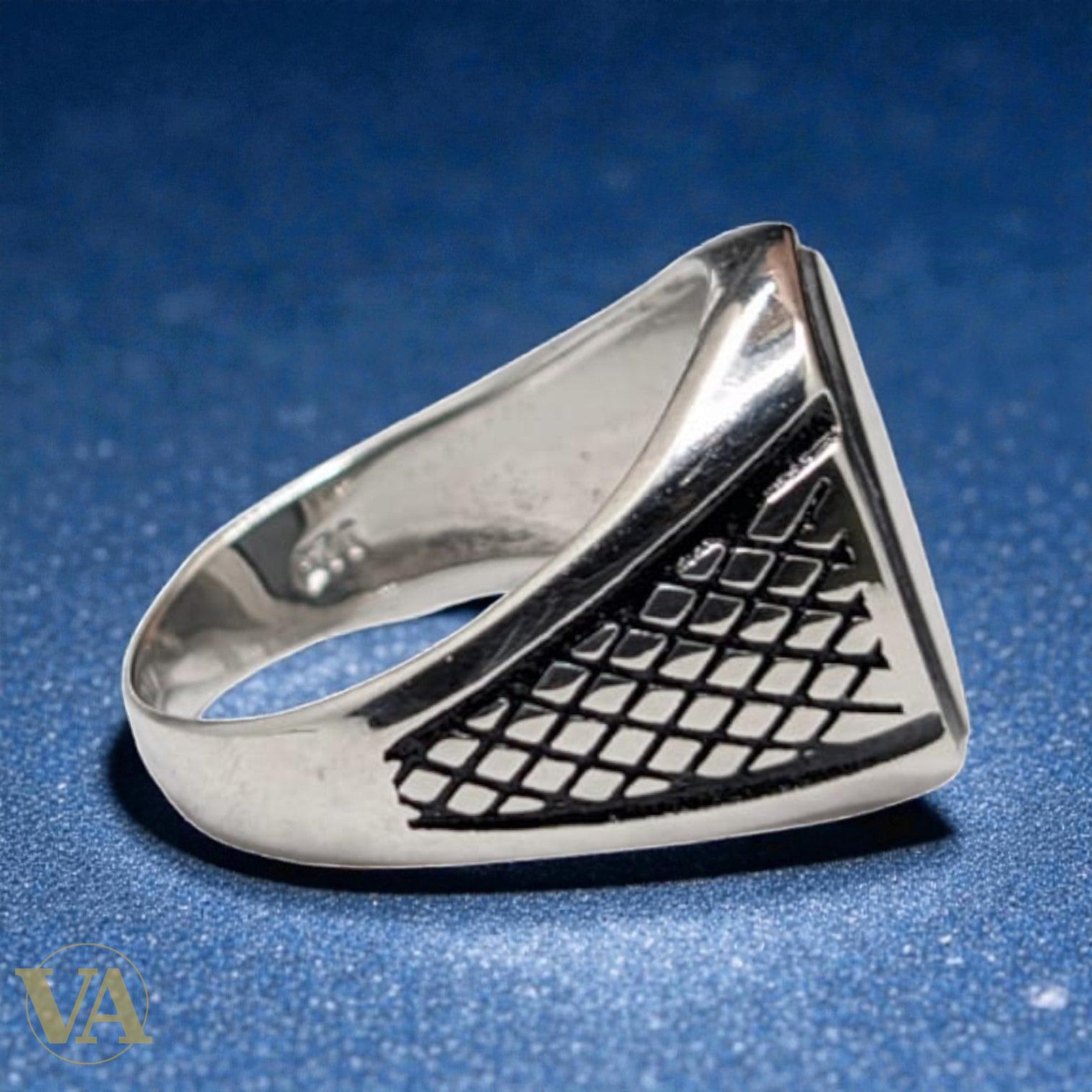 Bague homme argent 925 – Nacre Noire & Treillis Diamé | Bijoux Vindicta