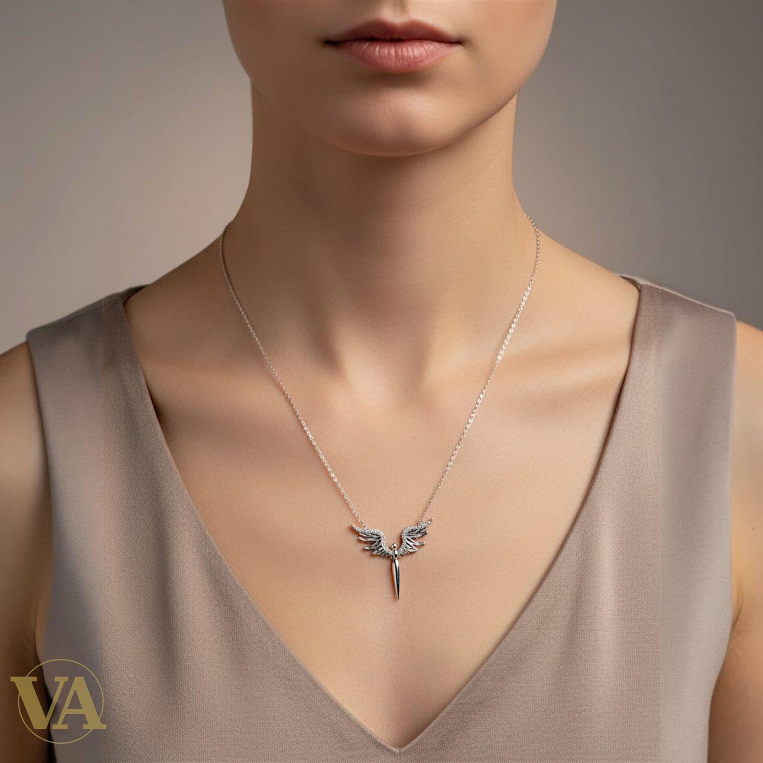 Collier Femme Argent 925 Ange Ailes Déployées Zircons – Pendentif Larme-Vindicta : Bijoux Argent 925 Massif, Luxe et Héritage