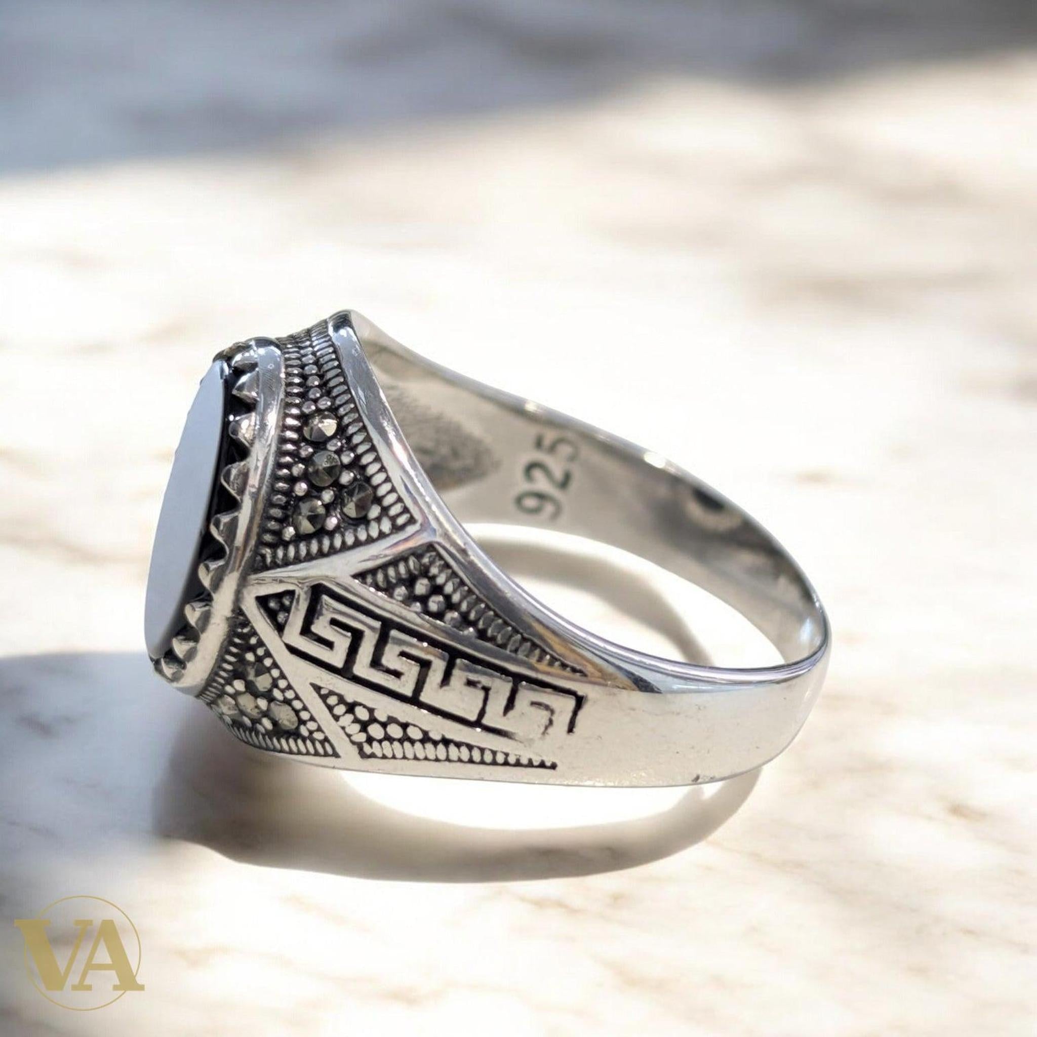 Bague Homme Argent 925 – Onyx Noir Naturel - Argent 925 - Vindicta