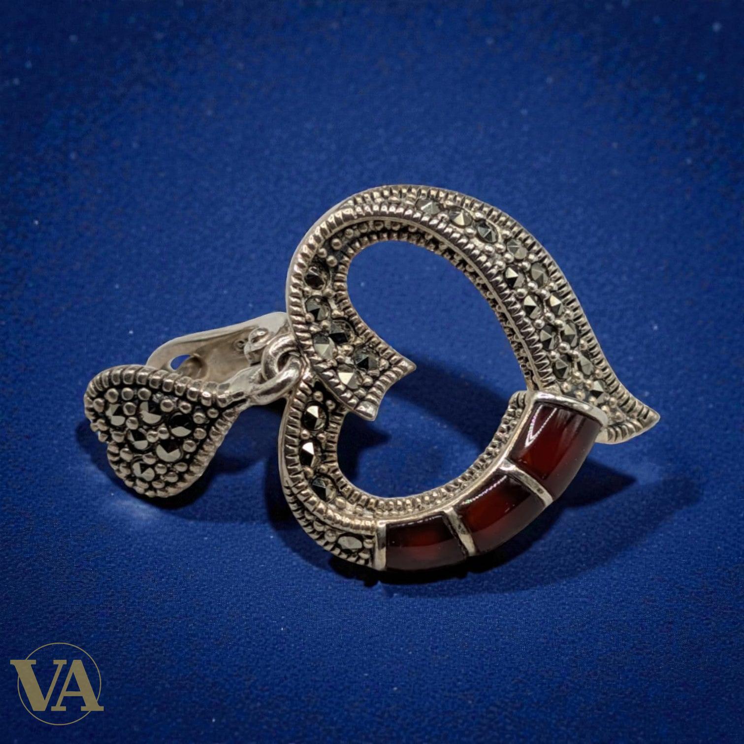 Boucles d'Oreilles Argent 925 Coeur Cornaline et Marcassite