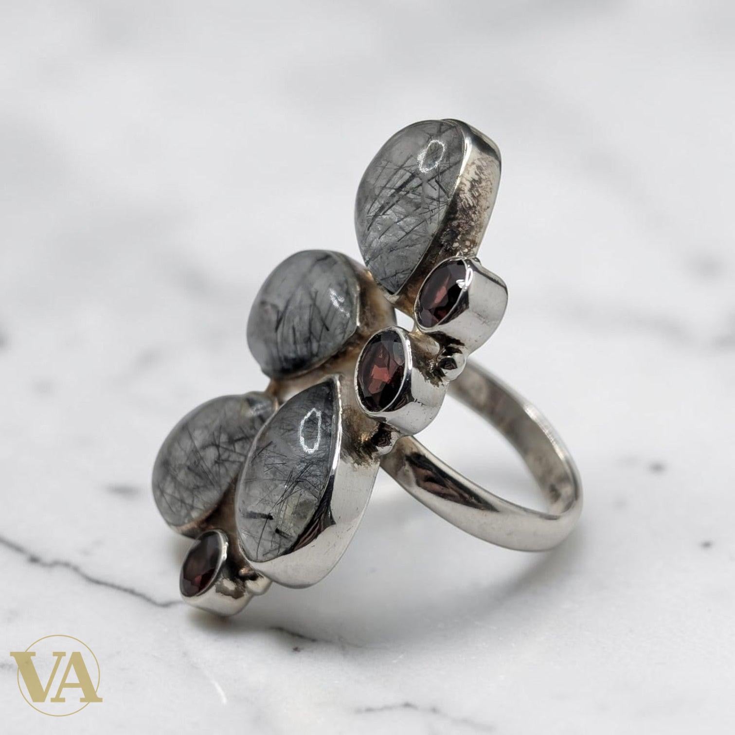 Bague Femme Argent 925 Quartz Rutilé & Améthyste – Composition Florale - Argent 925 - Vindicta