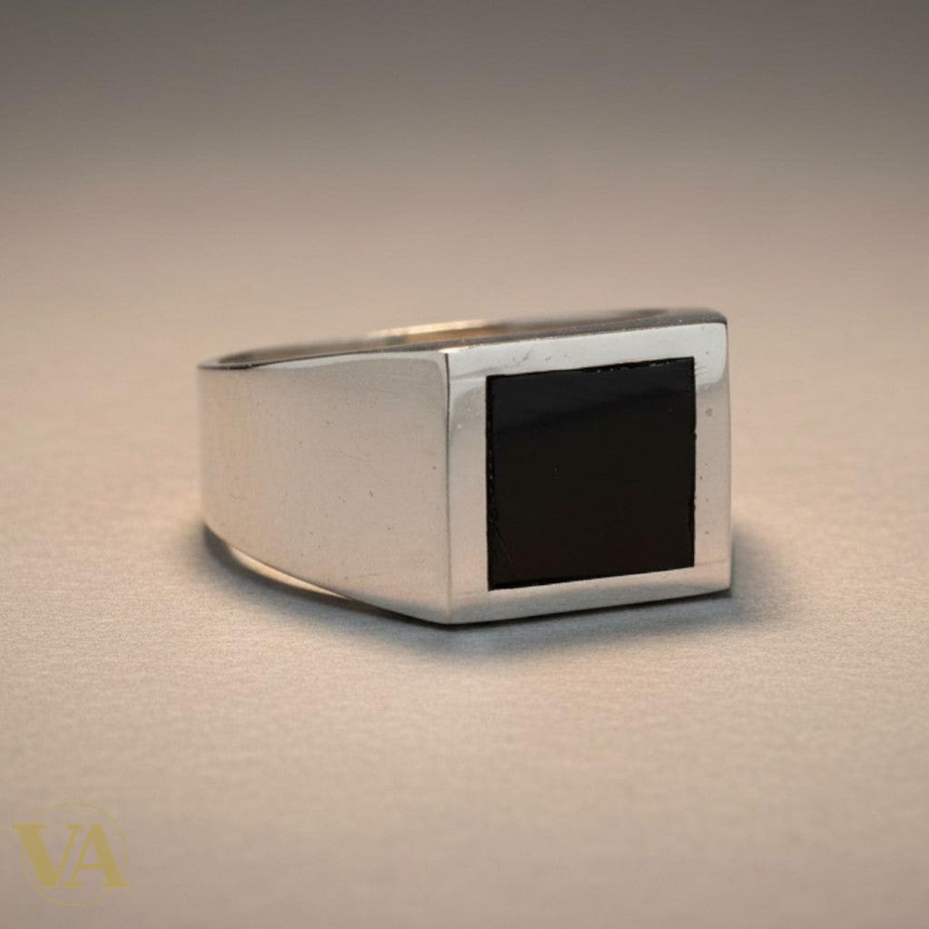 Chevalière Homme Argent 925 Onyx Noir Plateau Carré Minimaliste | Bijoux Vindicta