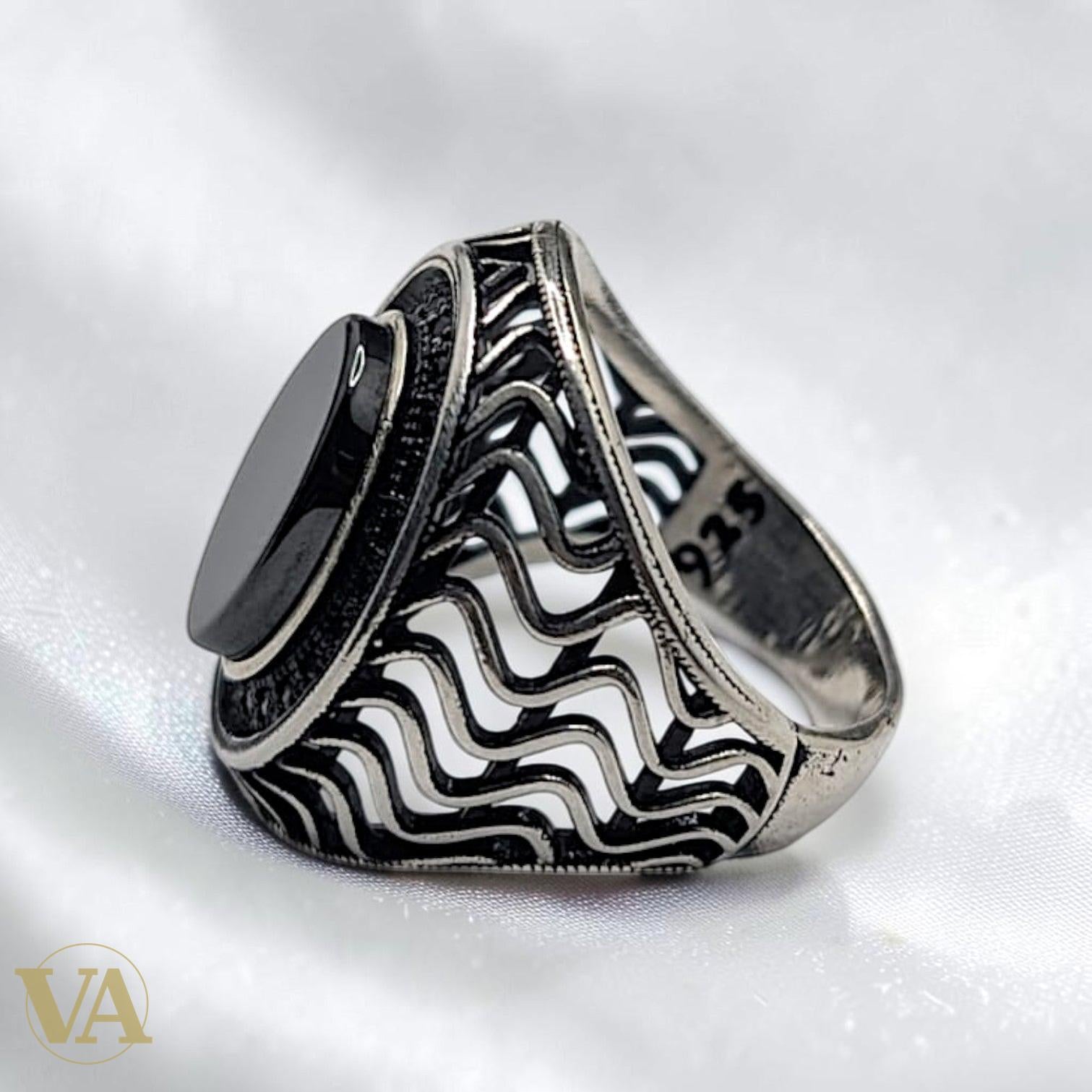Bague Femme Argent 925 & Onyx Noir – Châton Ovale Filigrane Ottoman | Bijoux Vindicta