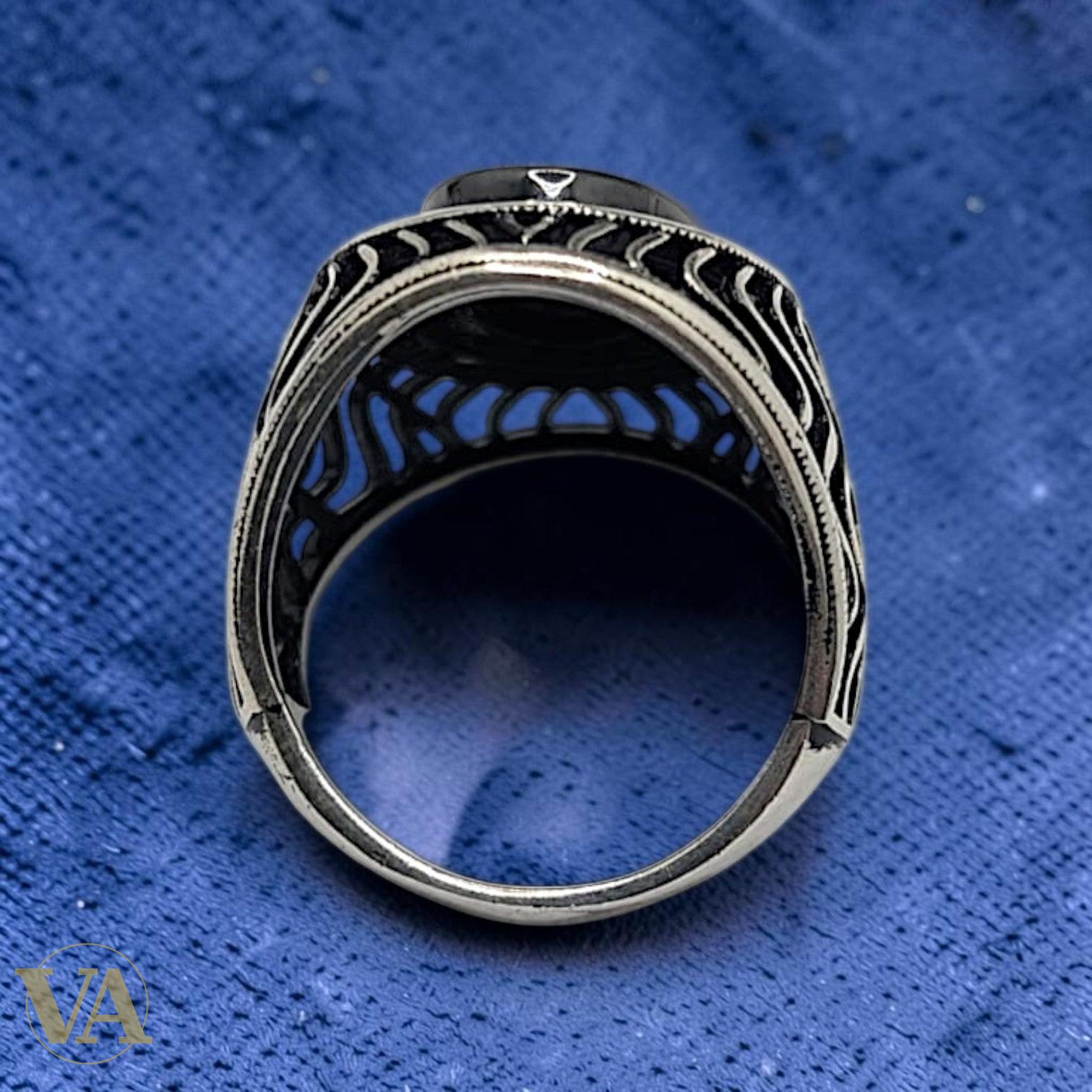 Bague Femme Argent 925 & Onyx Noir – Châton Ovale Filigrane Ottoman | Bijoux Vindicta