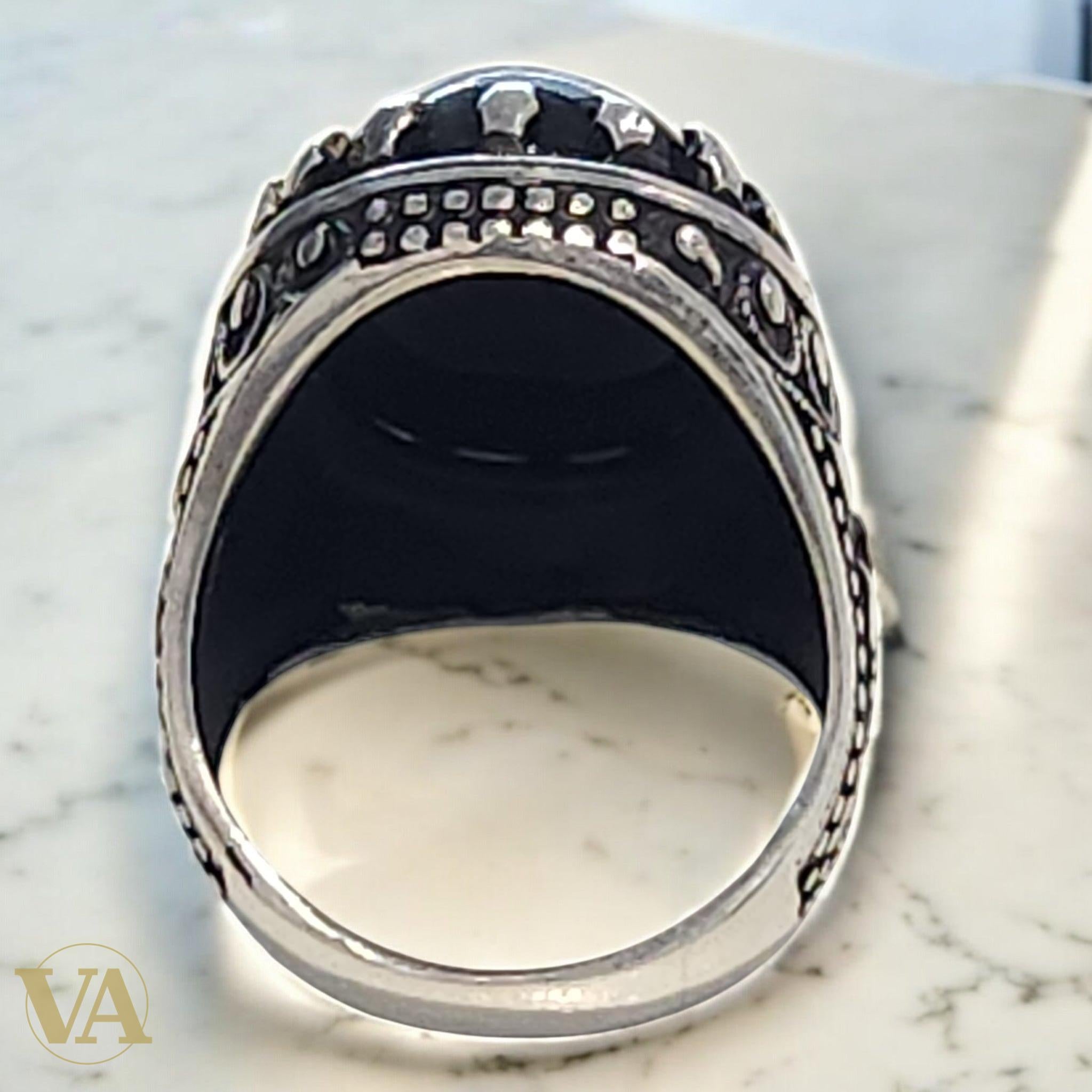 Bague homme argent 925 et obsidienne neige