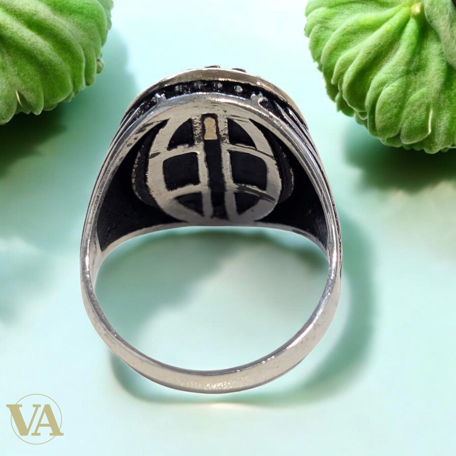 Bague homme – Argent 925 – Cornaline & oxydes noirs