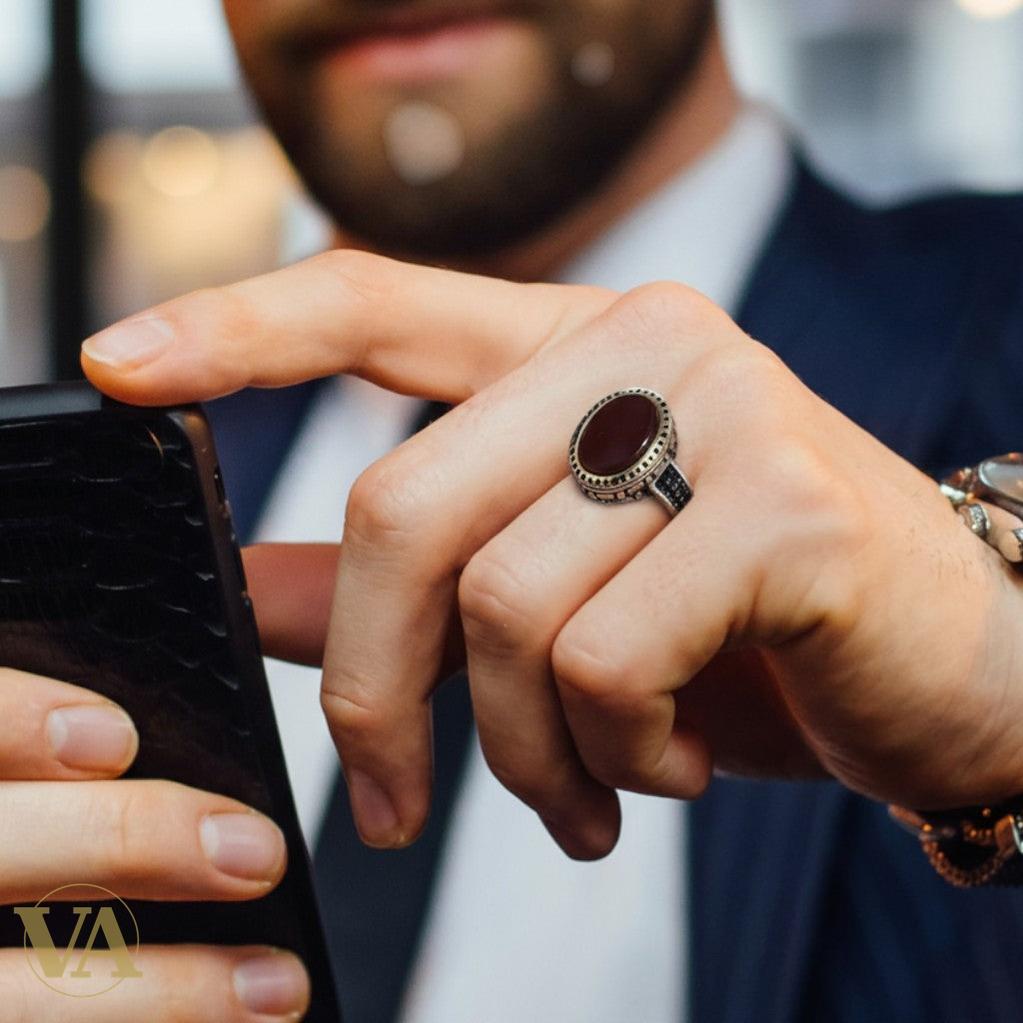 Bague Homme Argent 925 Cornaline – Élégance & Vitalité