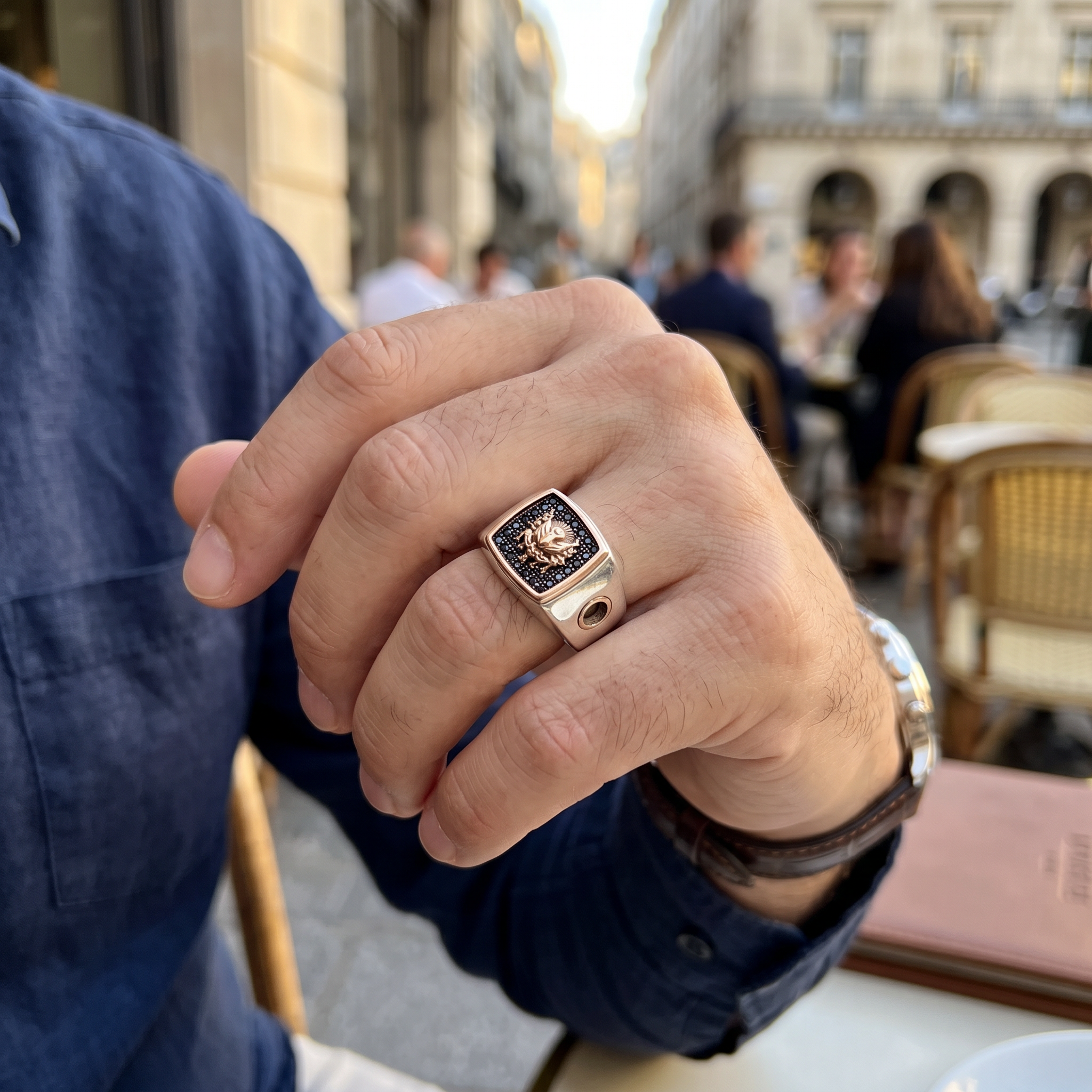 Chevalière Homme Argent 925 Aigle Bicéphale Couronné Pavé Noir-Vindicta : Bijoux Argent 925 Massif, Luxe et Héritage