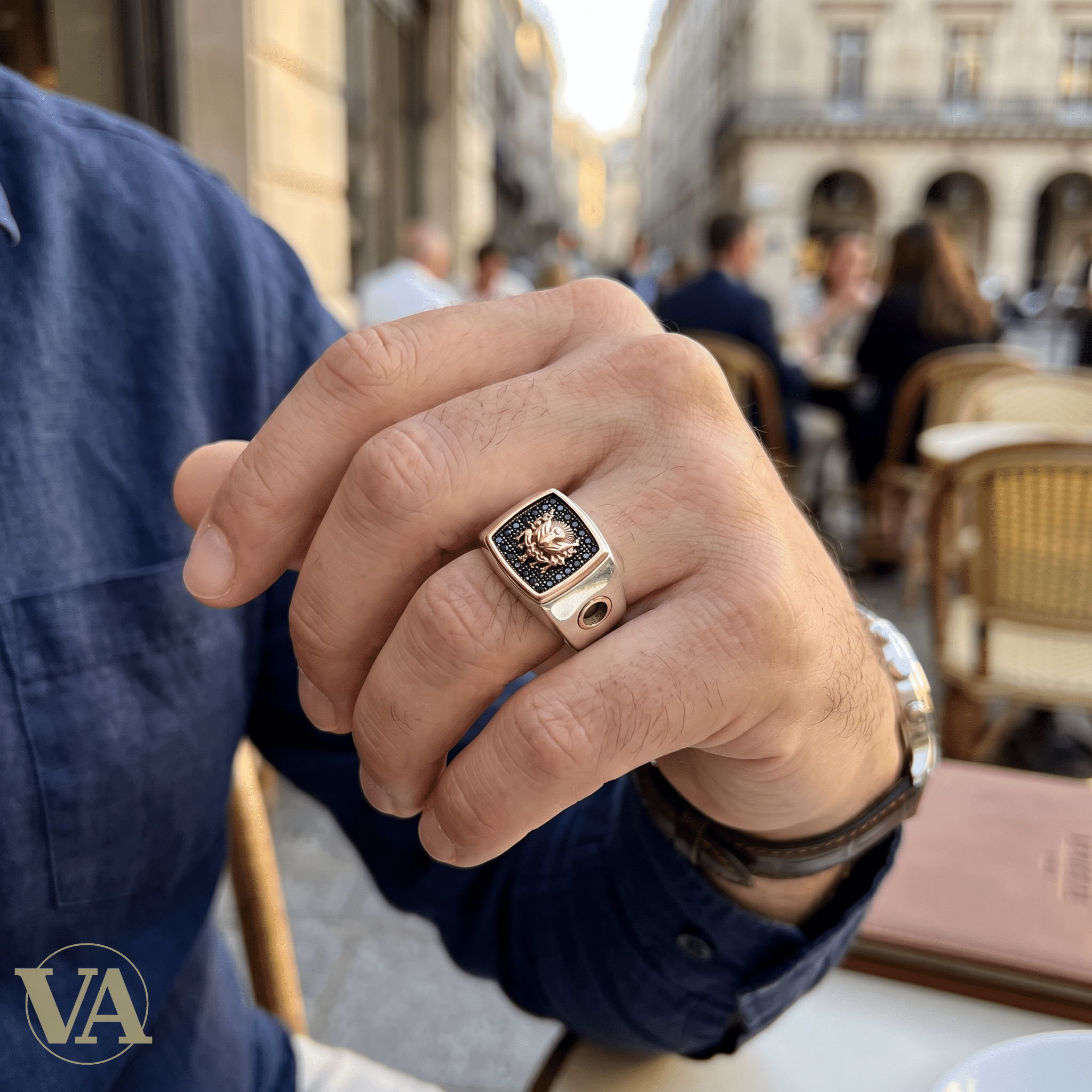 Chevalière Homme Argent 925 Aigle Bicéphale Couronné Pavé Noir - Argent 925 - Vindicta