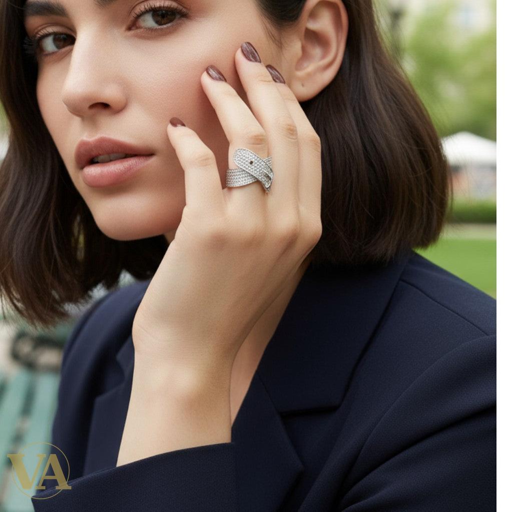 Bague Femme Argent 925 Pavée Zirconiums – Design Croisé Brillant