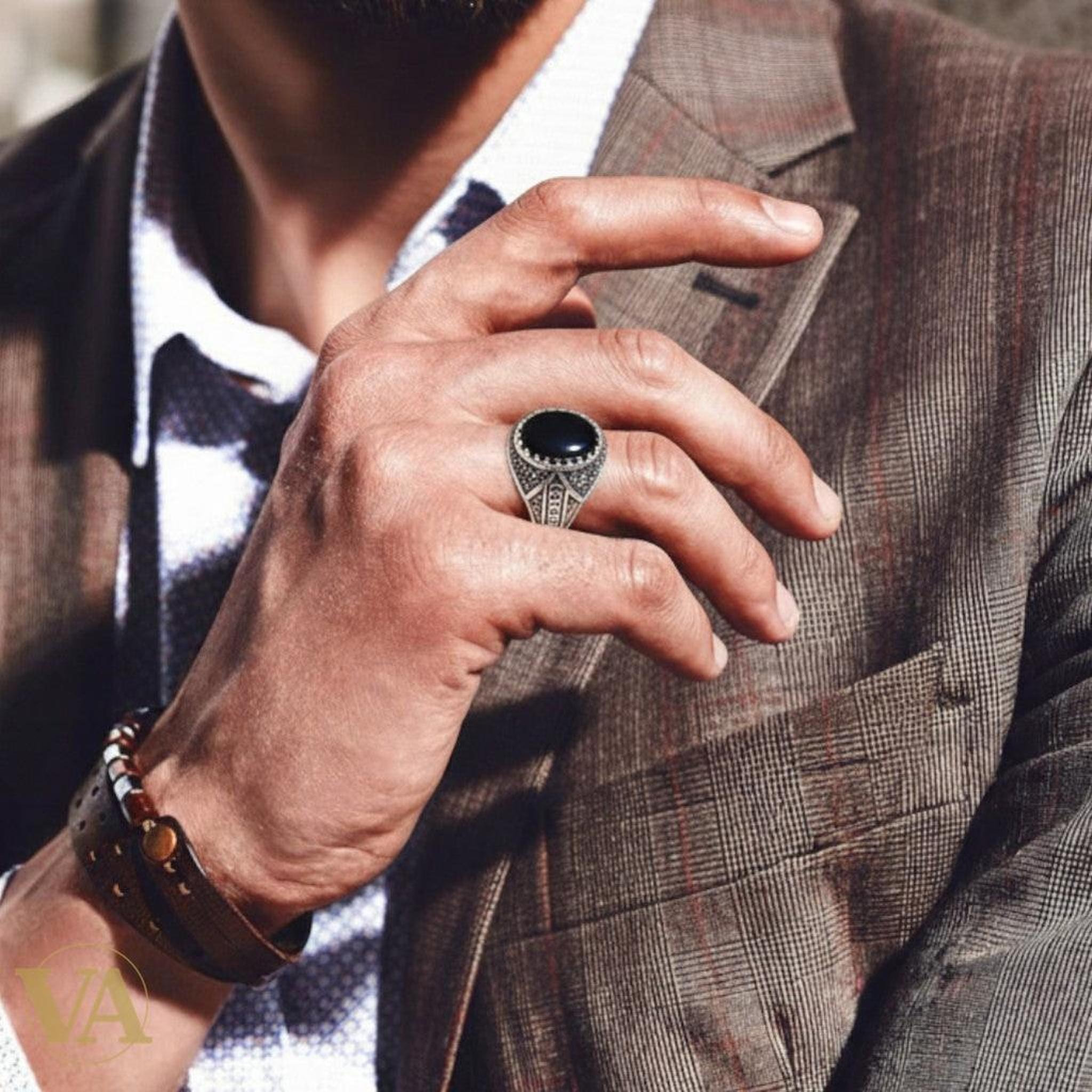 Bague Homme Argent 925 – Onyx Noir Naturel - Argent 925 - Vindicta