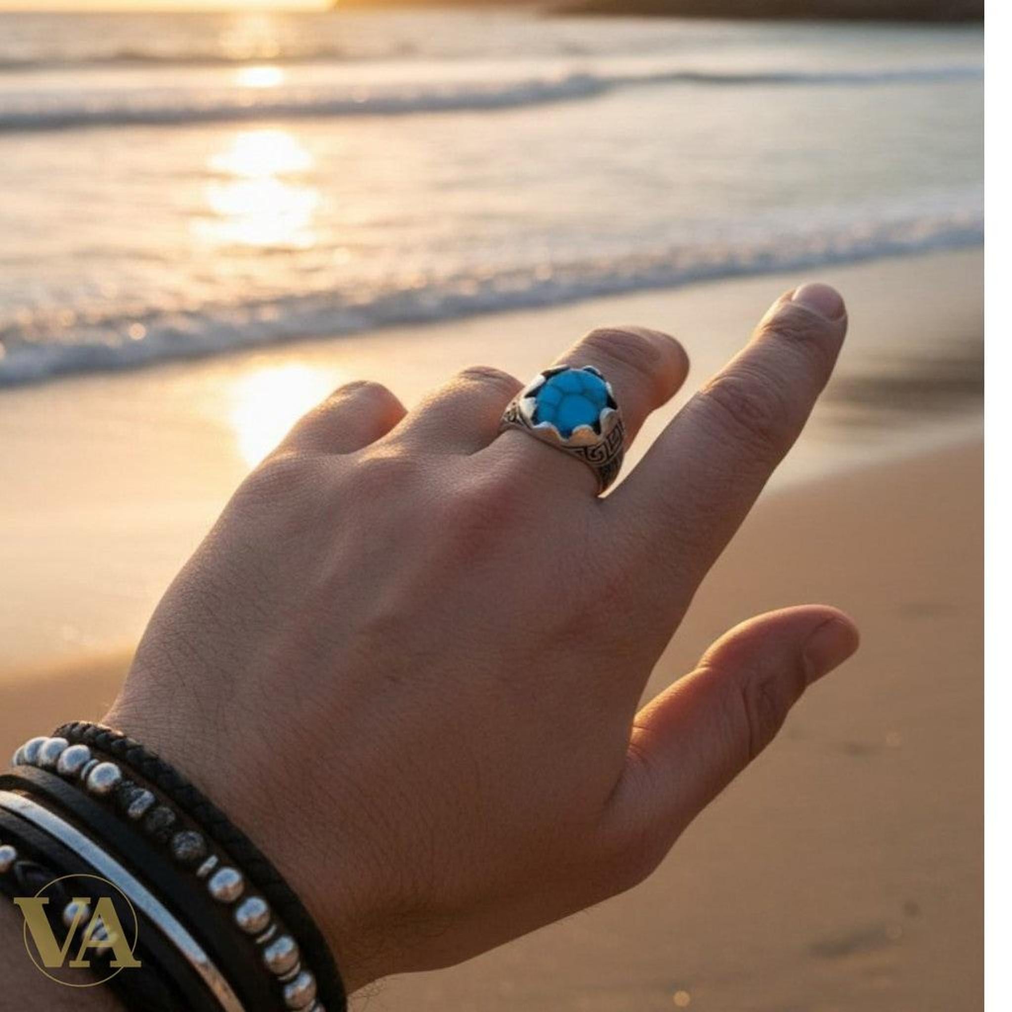 Bague Homme Argent 925 Turquoise Naturelle – Griffes & Méandre Grec | Bijoux Vindicta