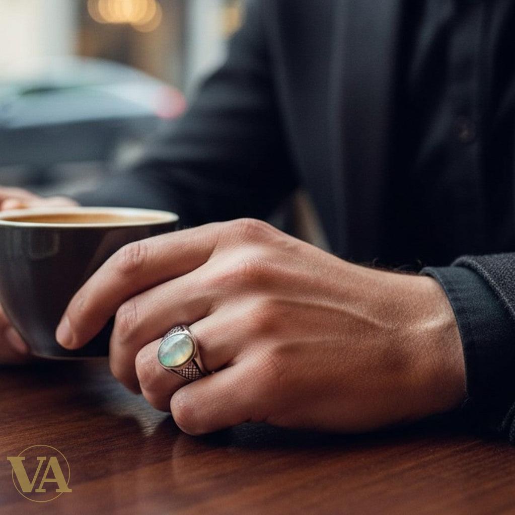 Bague homme argent 925 – Nacre Noire & Treillis Diamé | Bijoux Vindicta