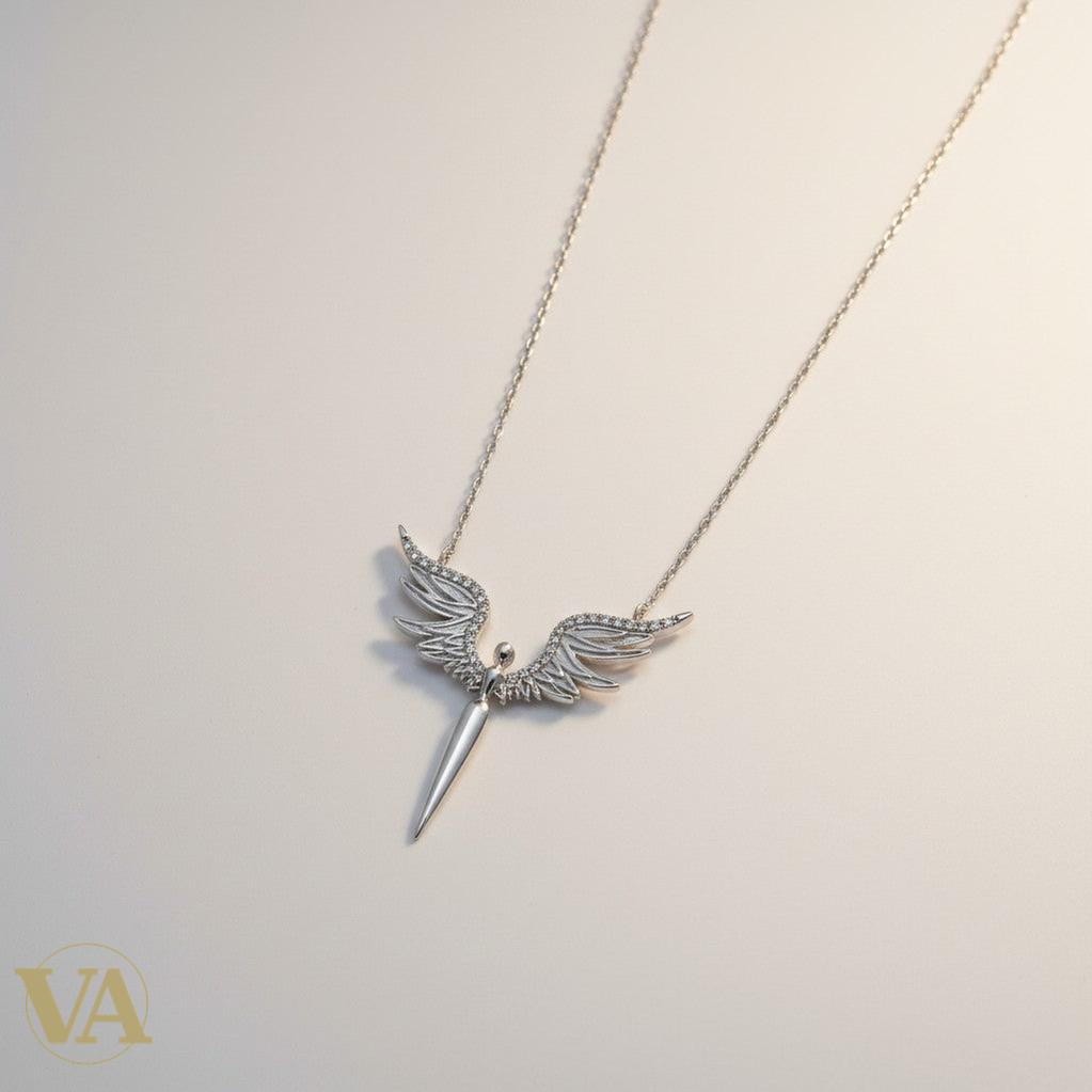 Collier Femme Argent 925 Ange Ailes Déployées Zircons – Pendentif Larme-Vindicta : Bijoux Argent 925 Massif, Luxe et Héritage