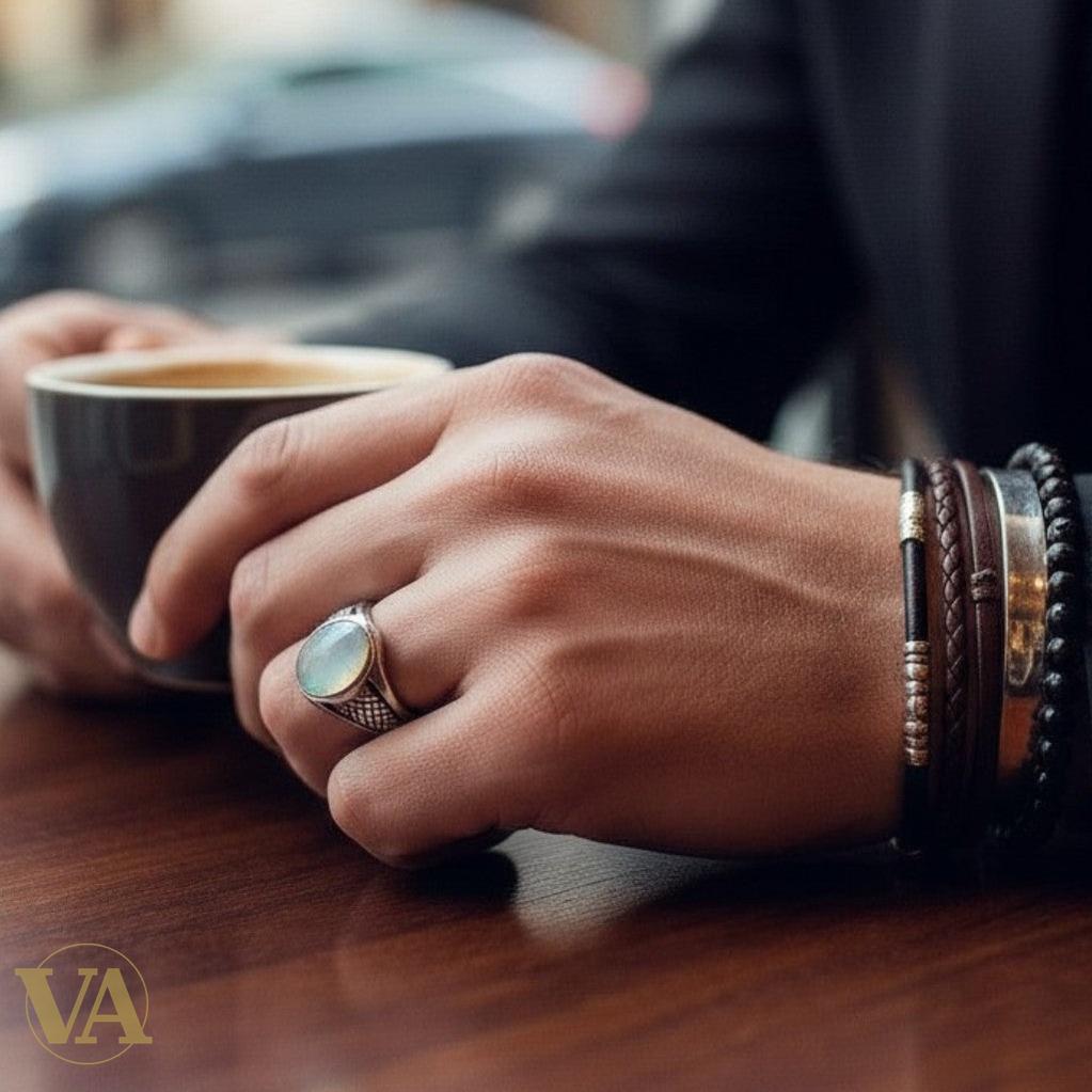 Bague homme argent 925 – Nacre Noire & Treillis Diamé | Bijoux Vindicta