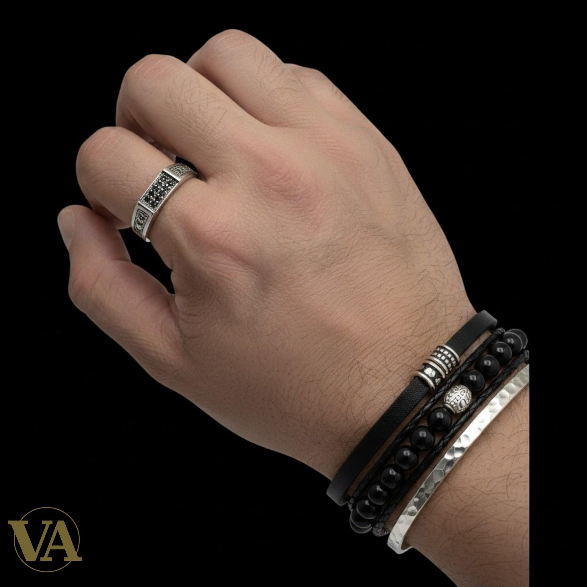 Chevalière Homme Argent 925 Marcassite Pavé Rectangulaire Art Déco-Vindicta : Bijoux Argent 925 Massif, Luxe et Héritage