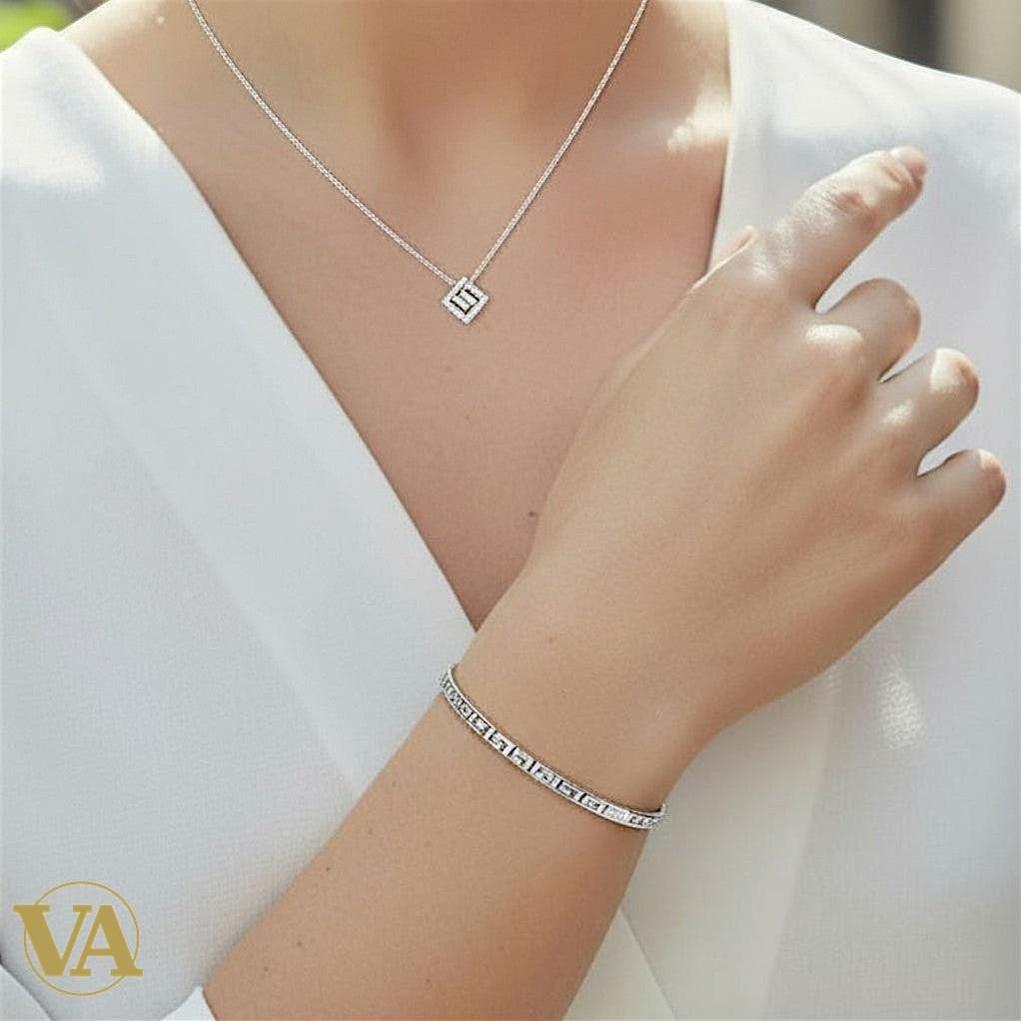 Bracelet Jonc Femme Argent 925 – Motif Grec Épuré | Bijoux Vindicta