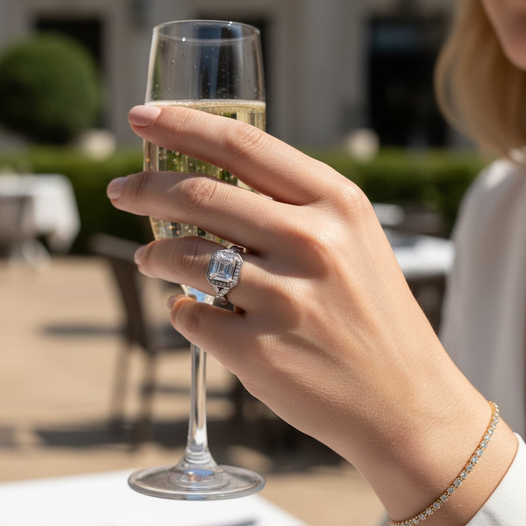 Bague Femme Argent 925 Zircon Émeraude Halo Marcassite Art Déco
