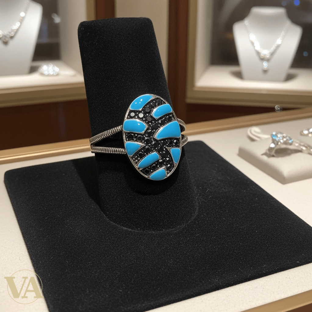 Bague Femme argent 925 mosaïque turquoise et noir - Argent 925 - Vindicta