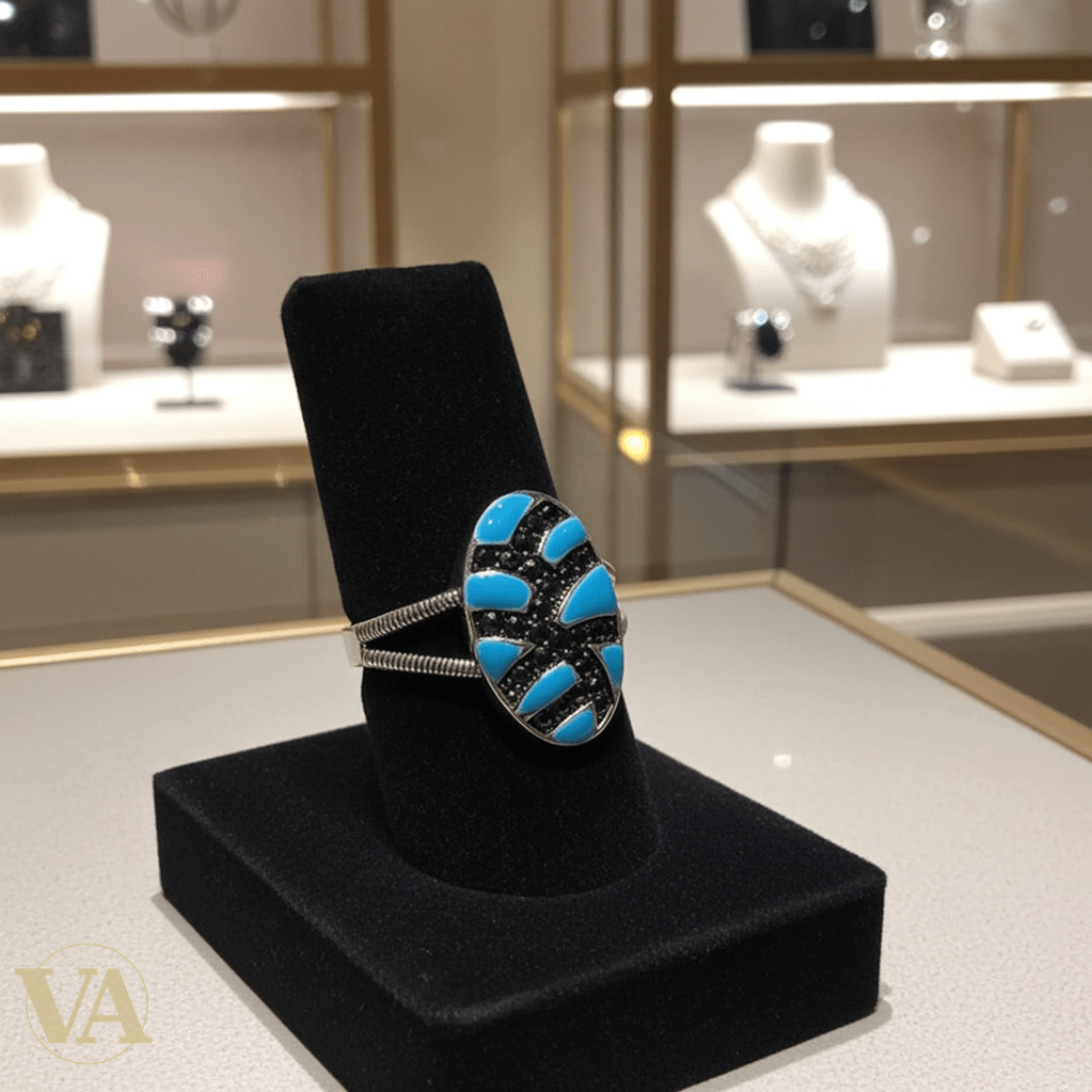 Bague Femme argent 925 mosaïque turquoise et noir - Argent 925 - Vindicta
