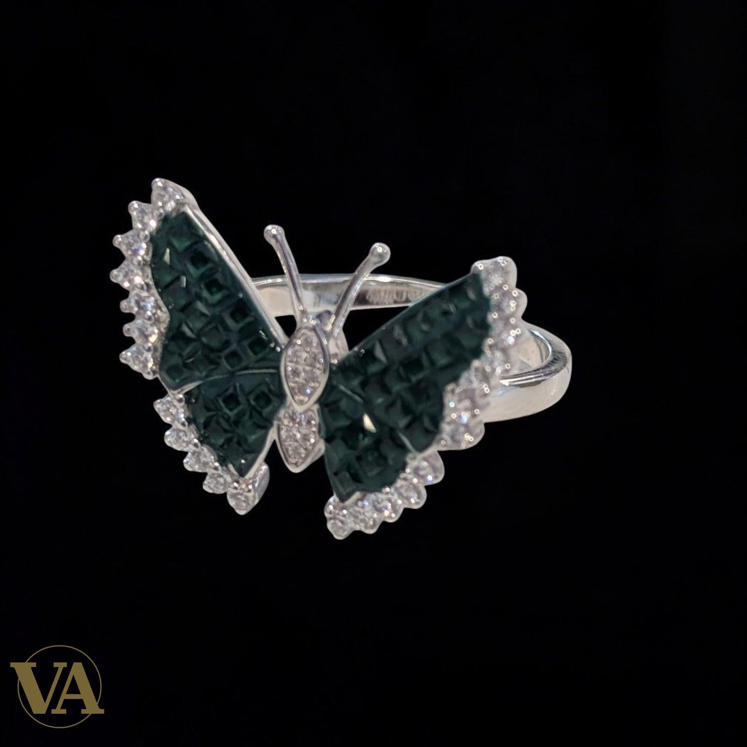 Bague Papillon Argent 925 Vert Émeraude – Style Moderne