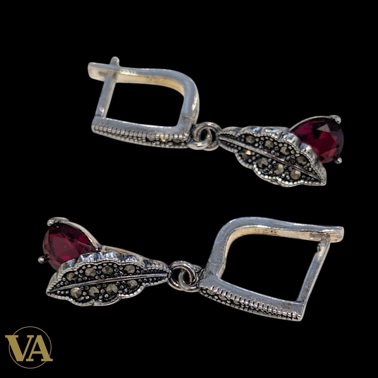 Boucles d’oreilles femme argent 925 marcassite et oxyde de zirconium – Style vintage feuille