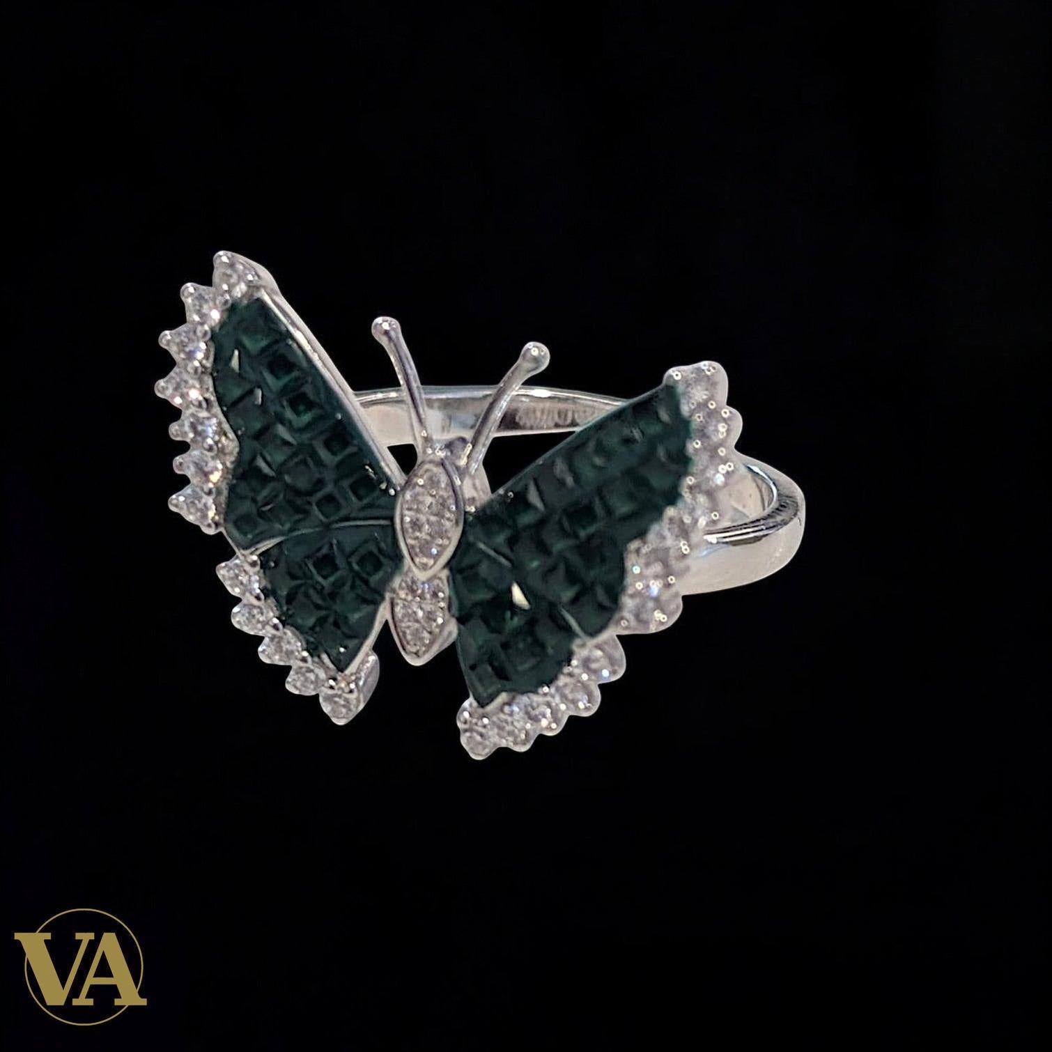 Bague femme Papillon Argent 925 Vert Émeraude – Style Moderne