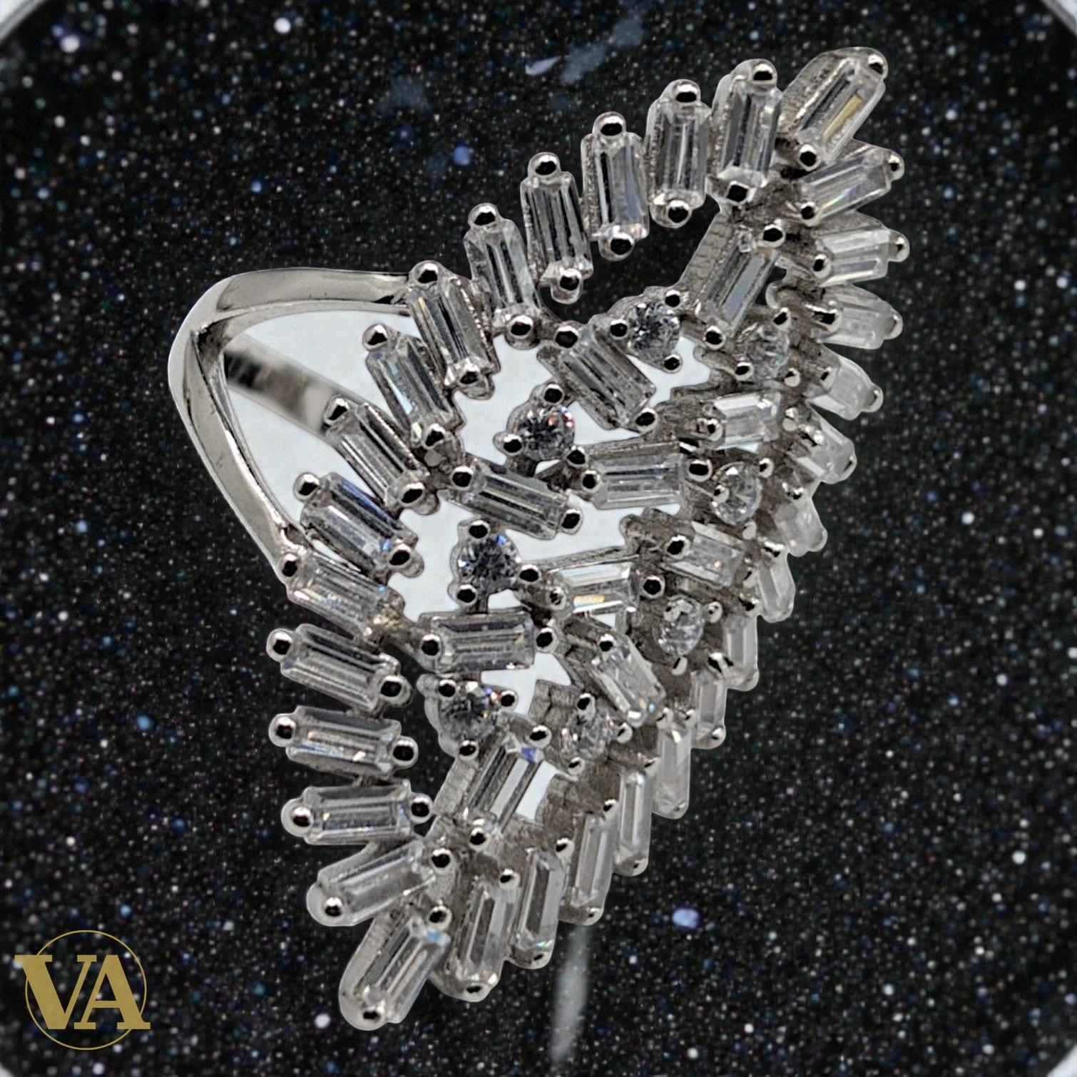 Bague Femme Argent 925 Plume Oxydes de Zirconium - Design Poétique