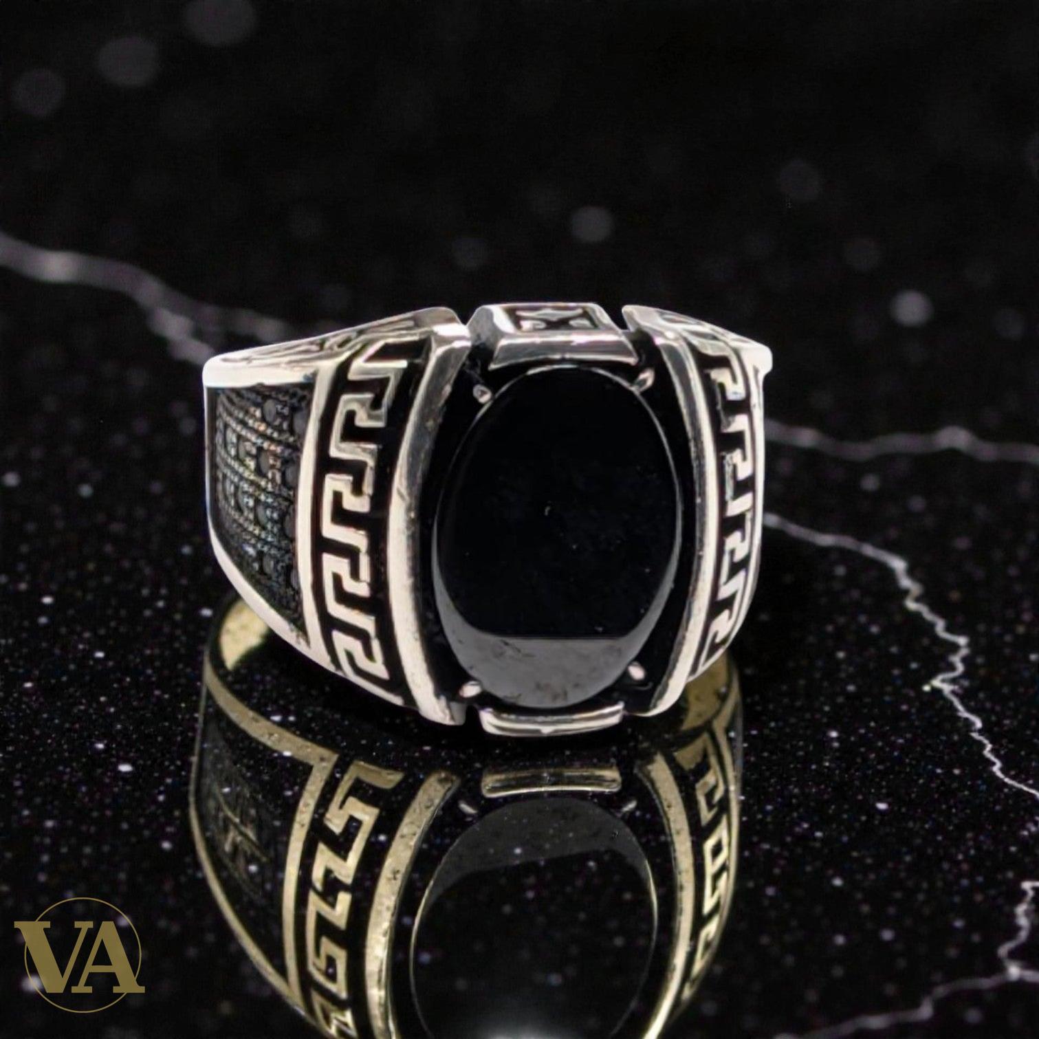 Bague Homme Argent 925 Onyx Noir – Griffes & Méandre Grec Ottoman