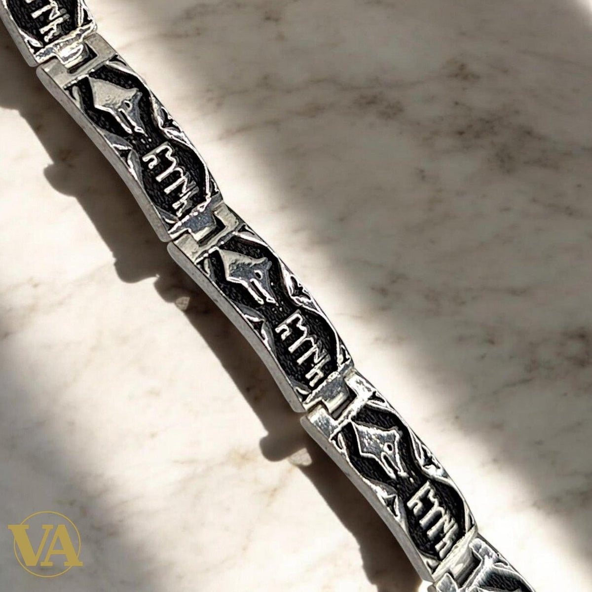 Bracelet Homme Argent 925 – Motifs Gravés & Maille Plate