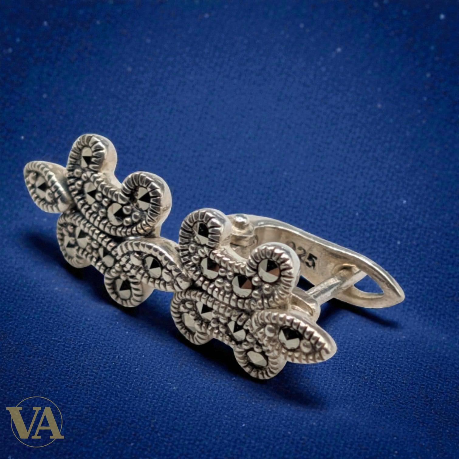 Boucles d'Oreilles Argent 925 Marcassite Fleur de Lys