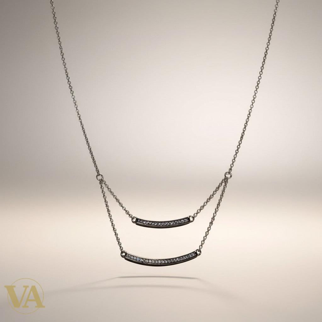 Collier Femme Argent 925 — Double Rang Barres Incurvées Pavé Zircons | Bijoux Vindicta