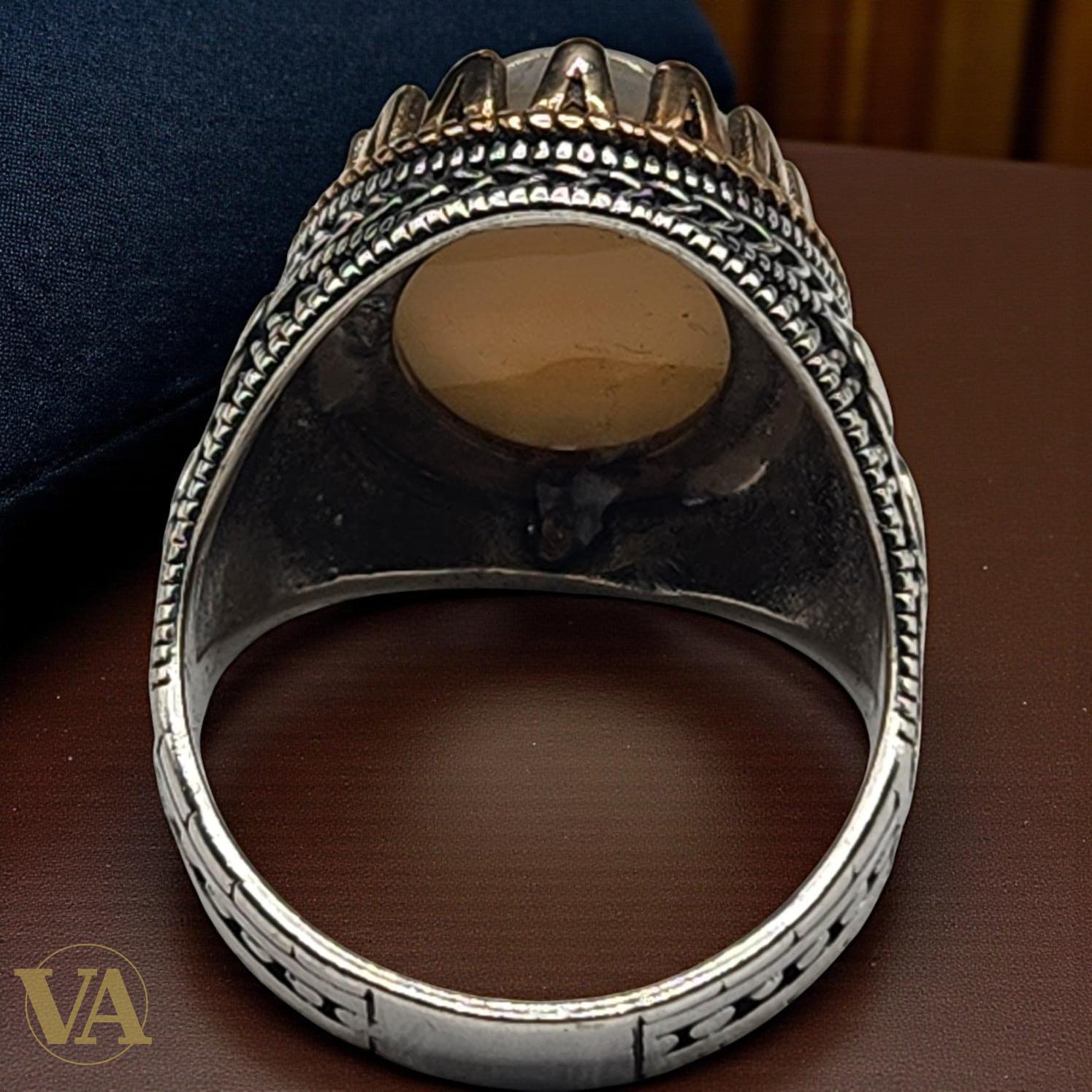 Bague Homme Argent 925 – Pierre Agate Naturelle