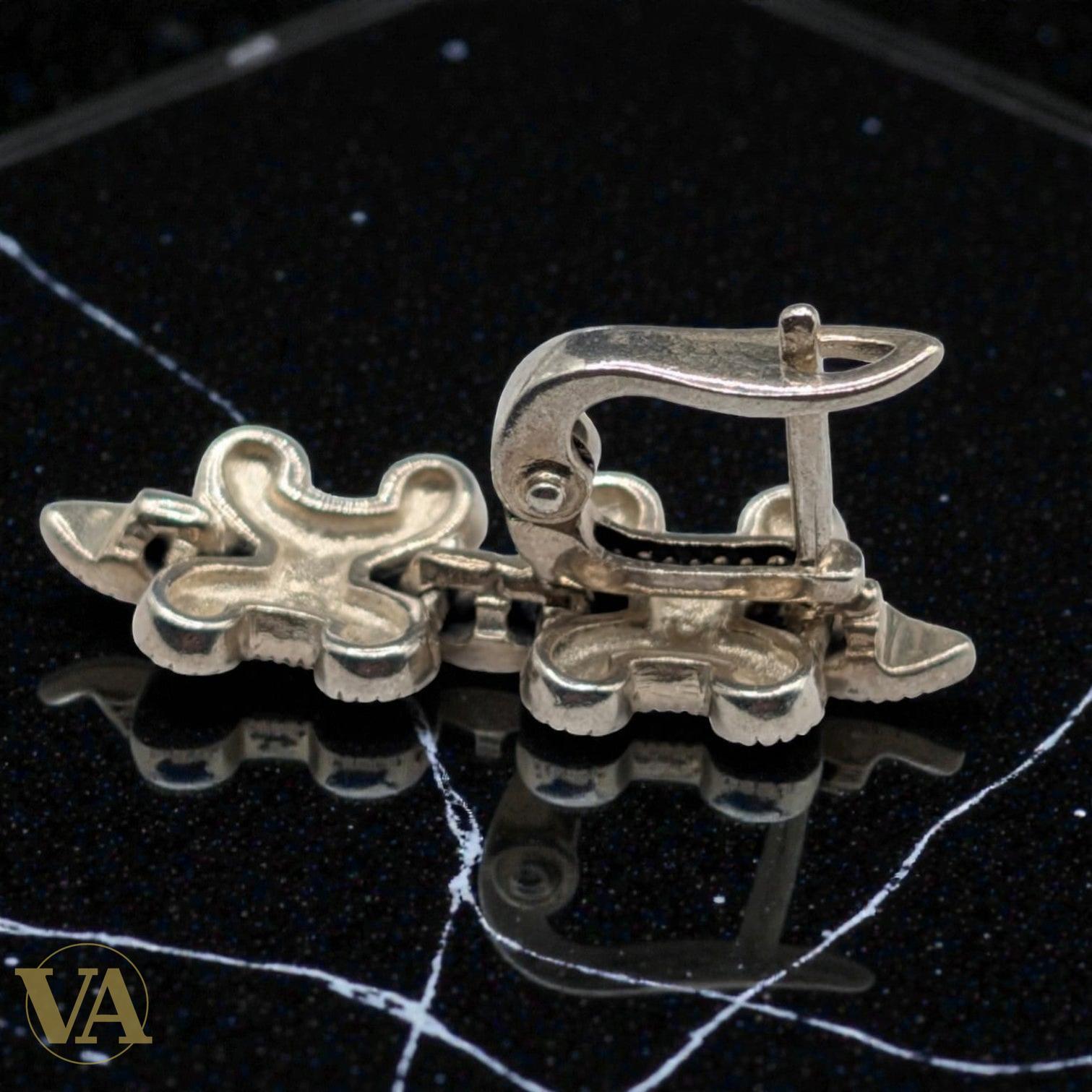 Boucles d'Oreilles Argent 925 Marcassite Fleur de Lys