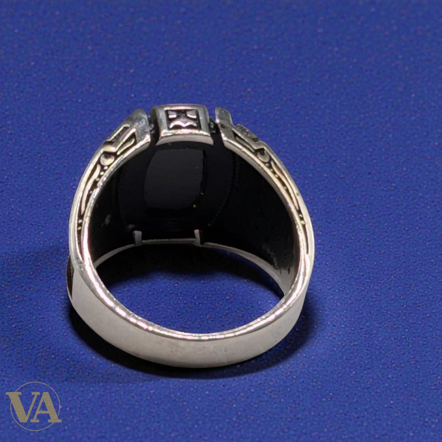 Bague Homme Argent 925 Onyx Noir – Griffes & Méandre Grec Ottoman