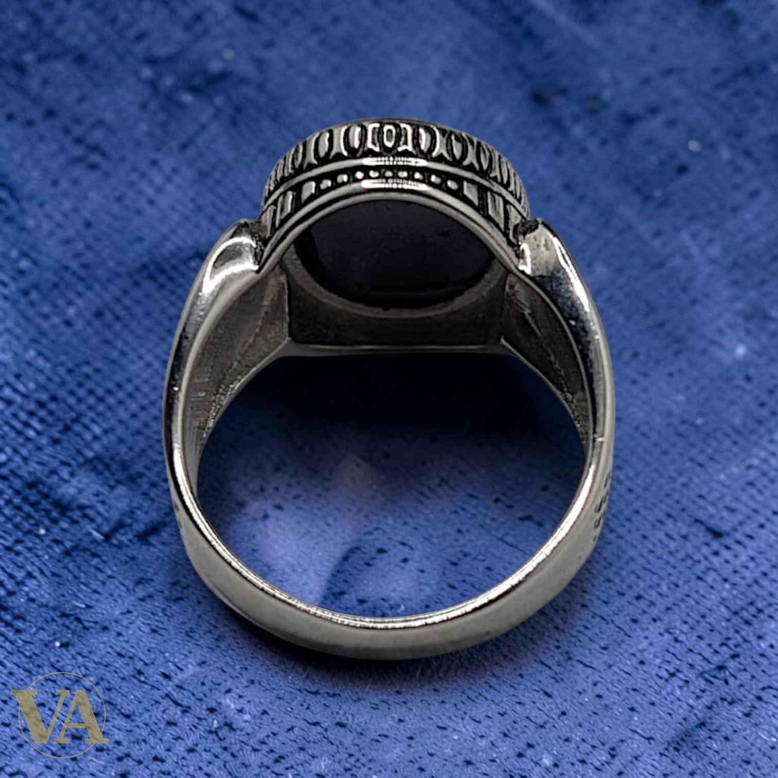 Chevalière Homme Argent 925 & Nacre Noire – Cabochon Ovale Treillis Ciselé | Bijoux Vindicta