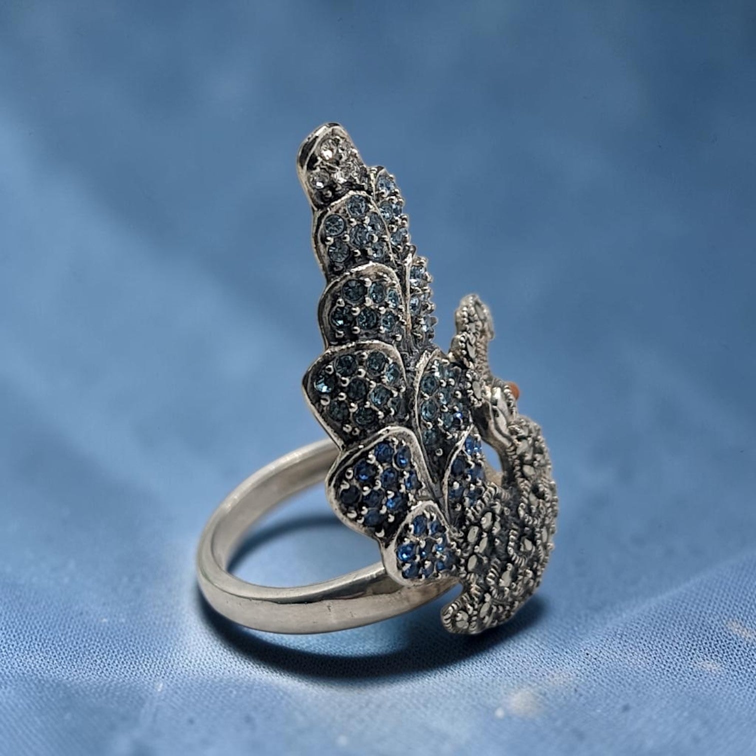Bague Femme Argent 925 Plume Paon Zirconium Bleu Marcassite-Vindicta : Bijoux Argent 925 Massif, Luxe et Héritage