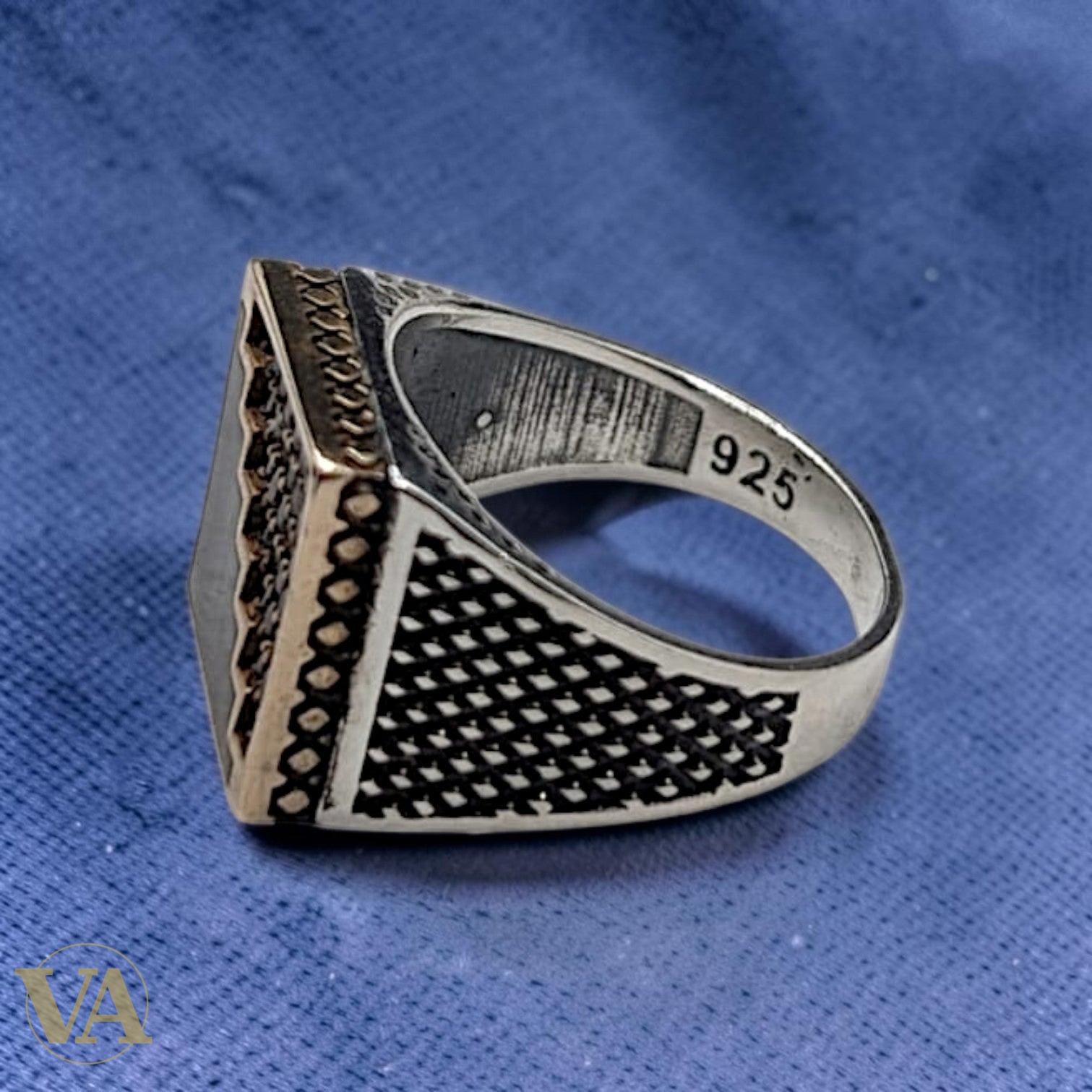 Chevalière Homme Argent 925 Onyx Noir Zircons Escalier Plaqué Or Rose | Bijoux Vindicta