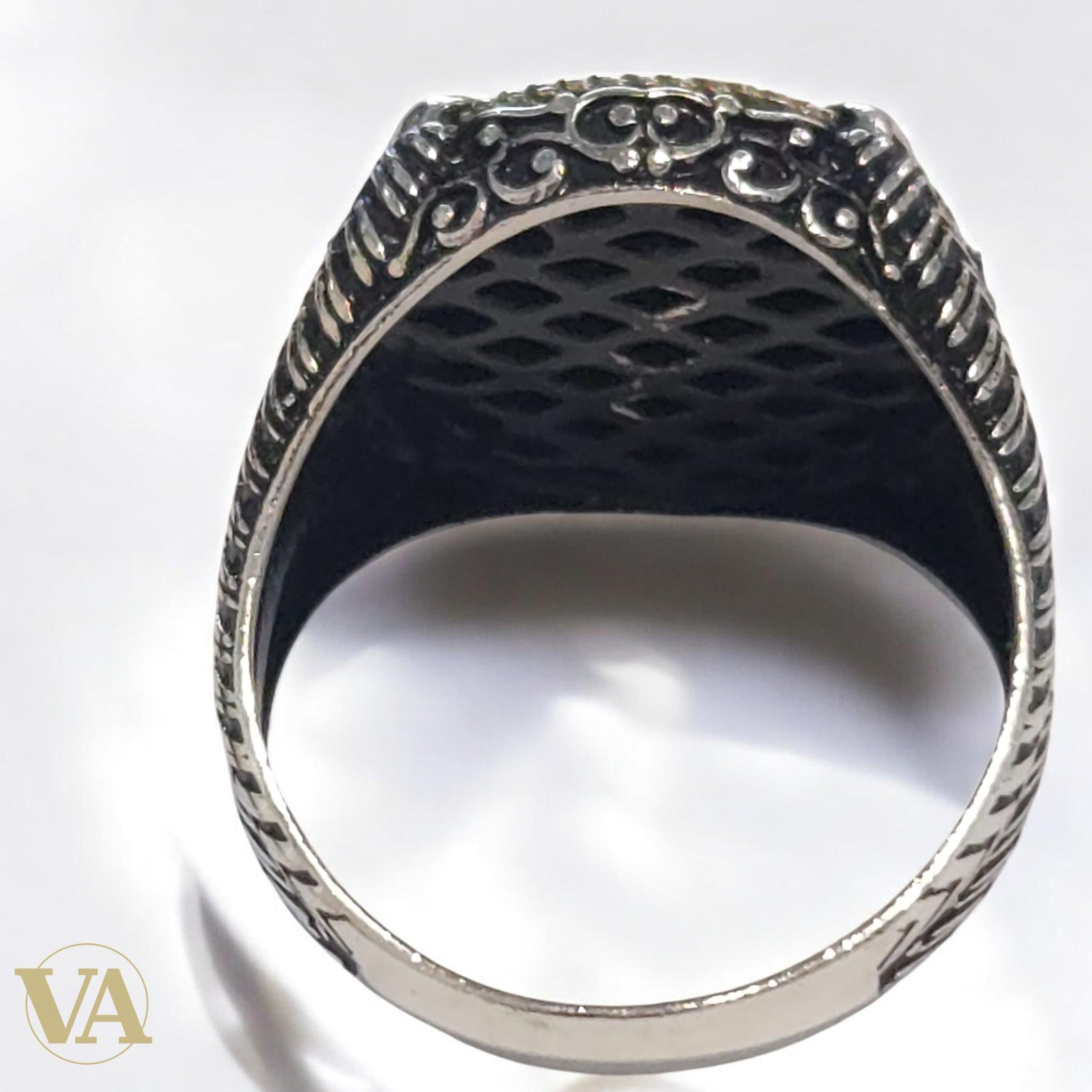 Bague Homme Argent 925 Onyx Noire & Emblème Doré