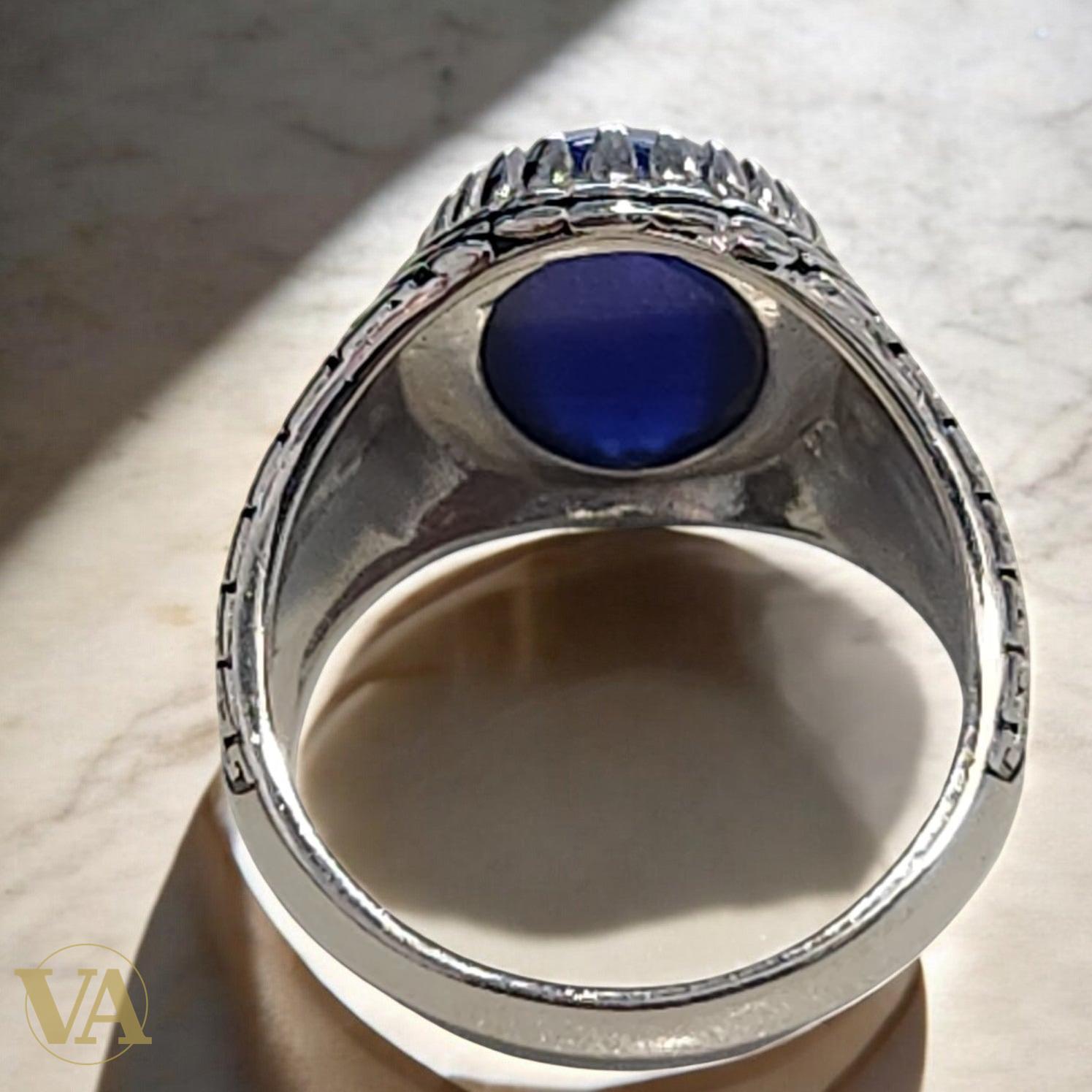 Bague Homme Argent 925 Œil de Chat Bleu – Mystique & Élégante
