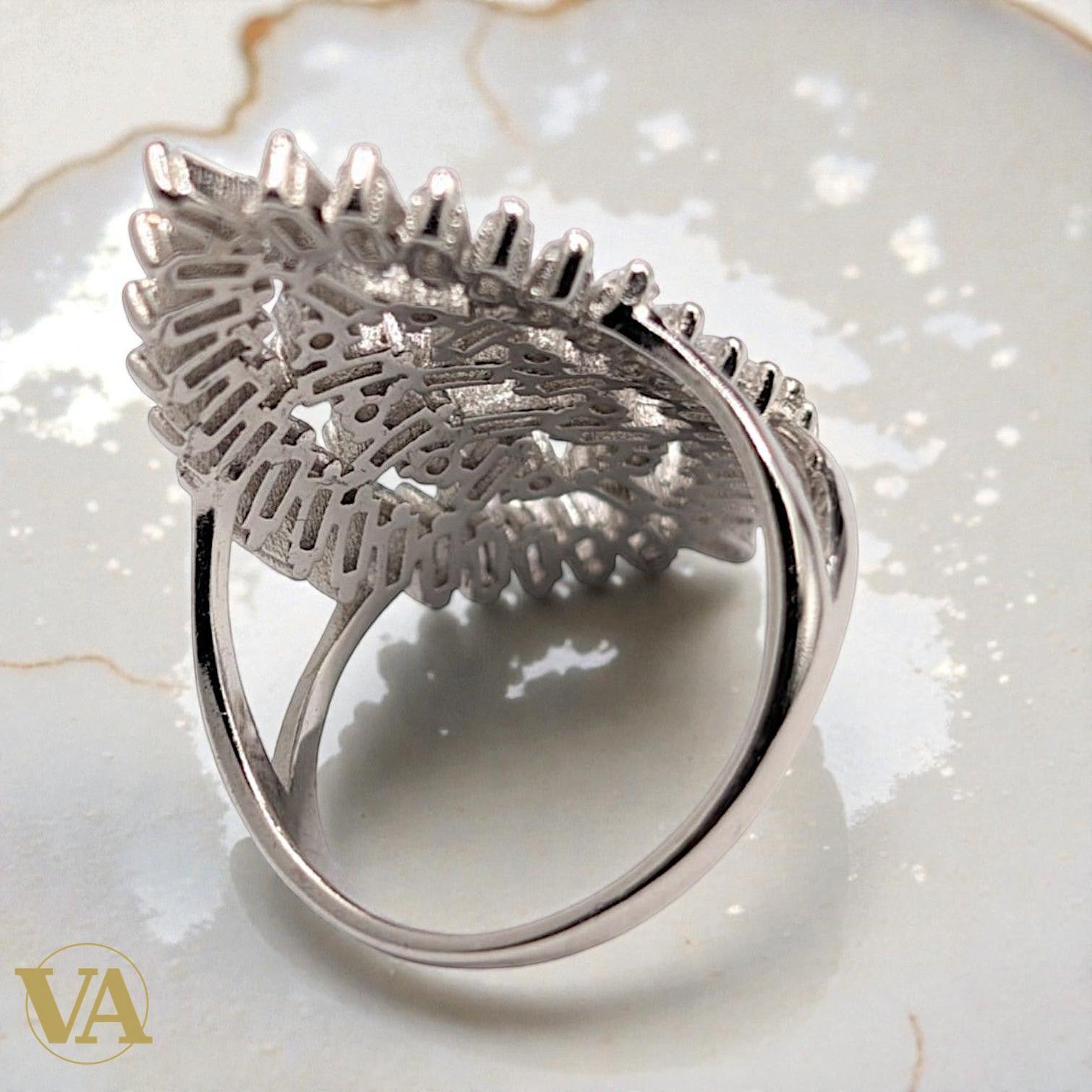 Bague Femme Argent 925 Plume Oxydes de Zirconium - Design Poétique