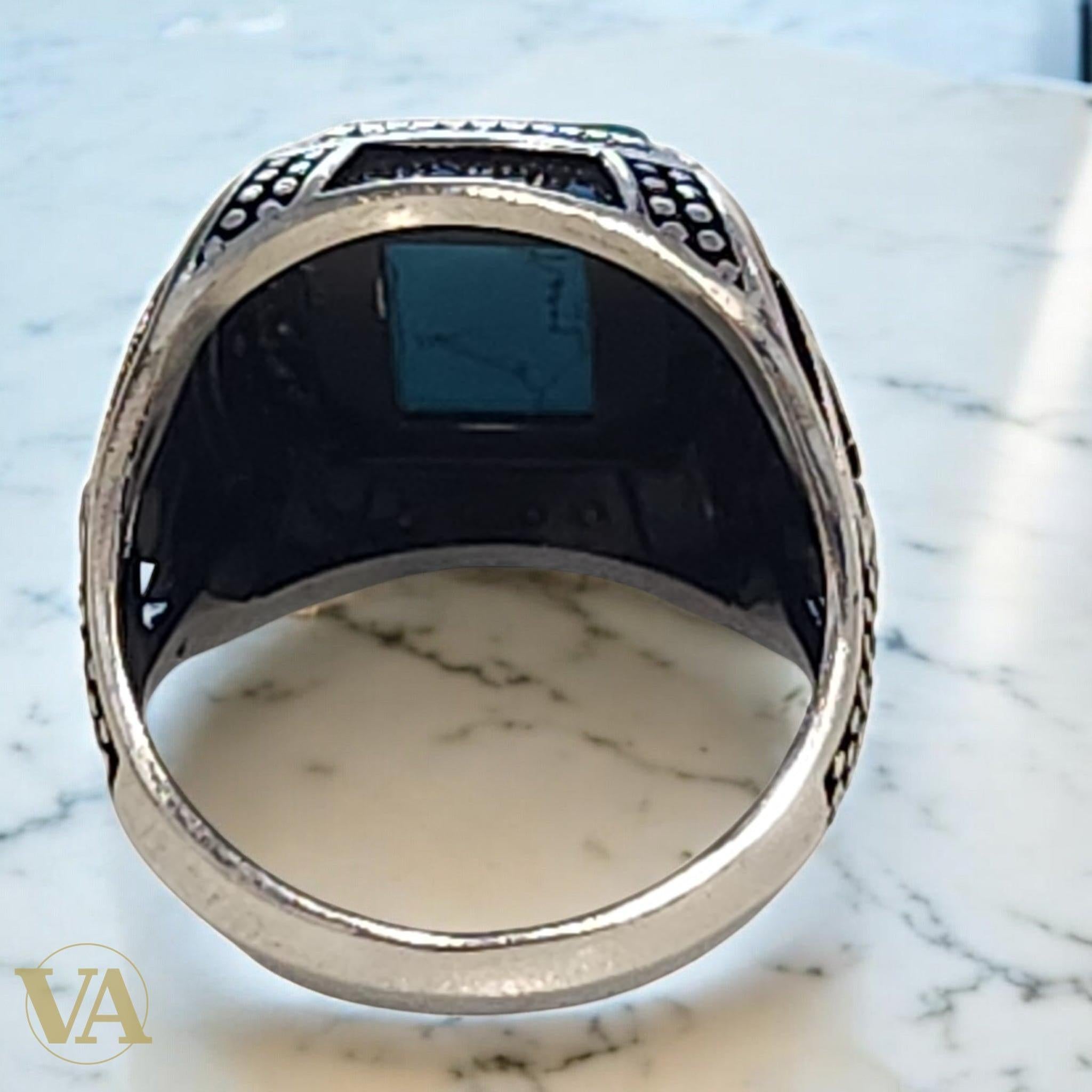 Bague homme argent 925 et turquoise rectangulaire - Argent 925 - Vindicta