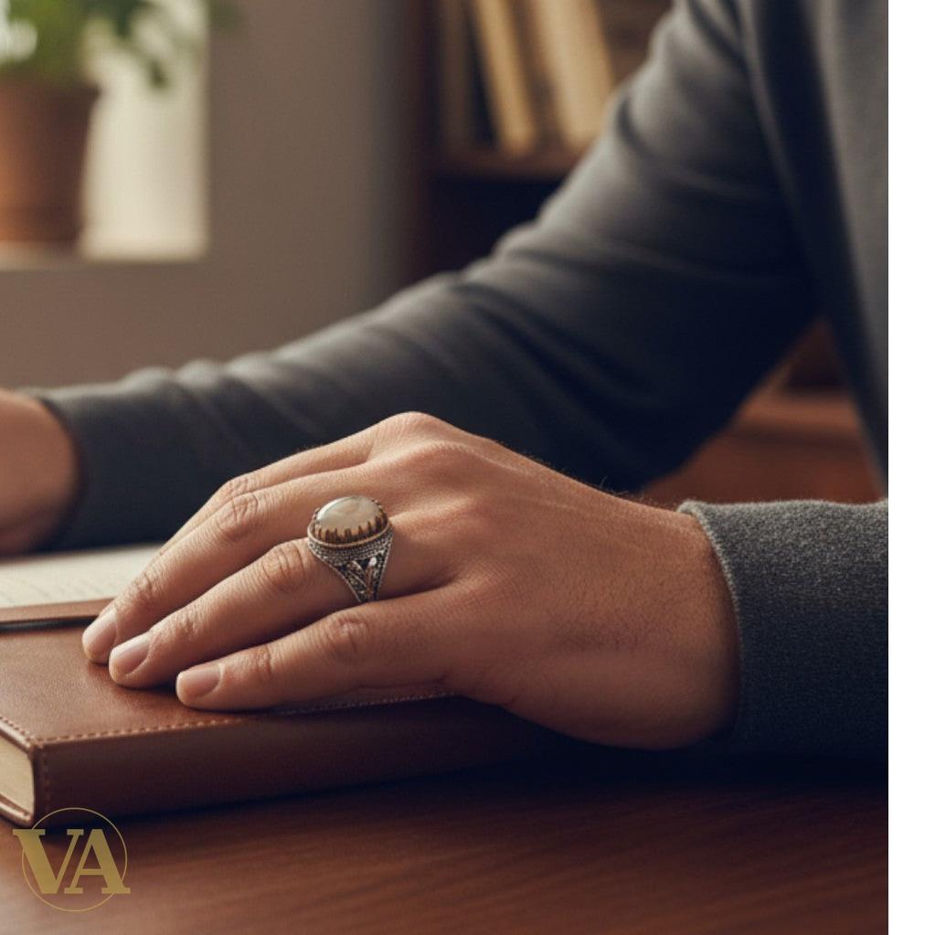 Bague Homme Argent 925 – Pierre Agate Naturelle